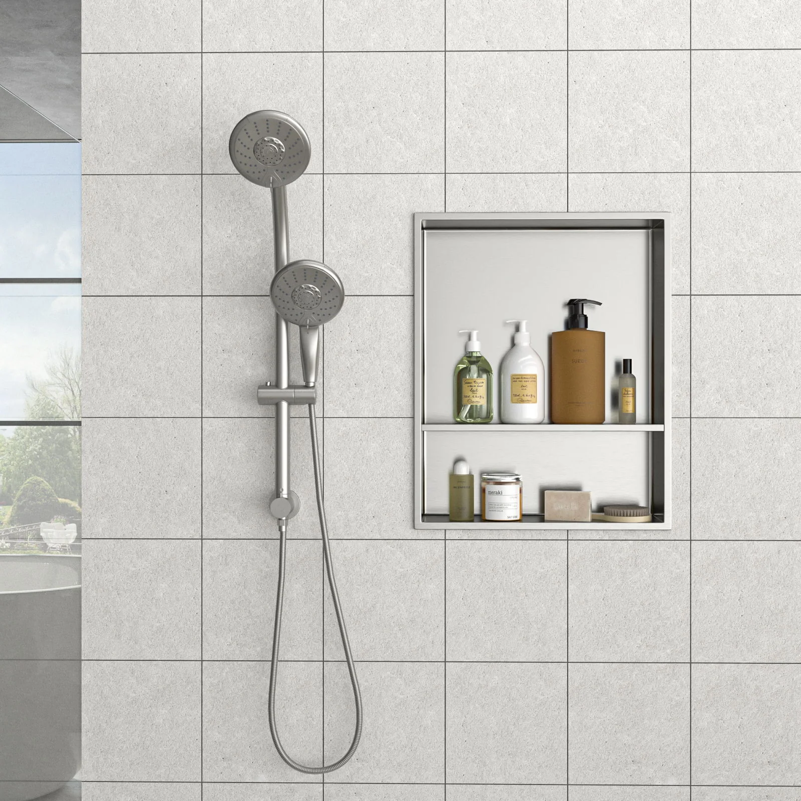 Modern Stainless Steel Shower Niche Double Shelf For Bathroom - Image 15