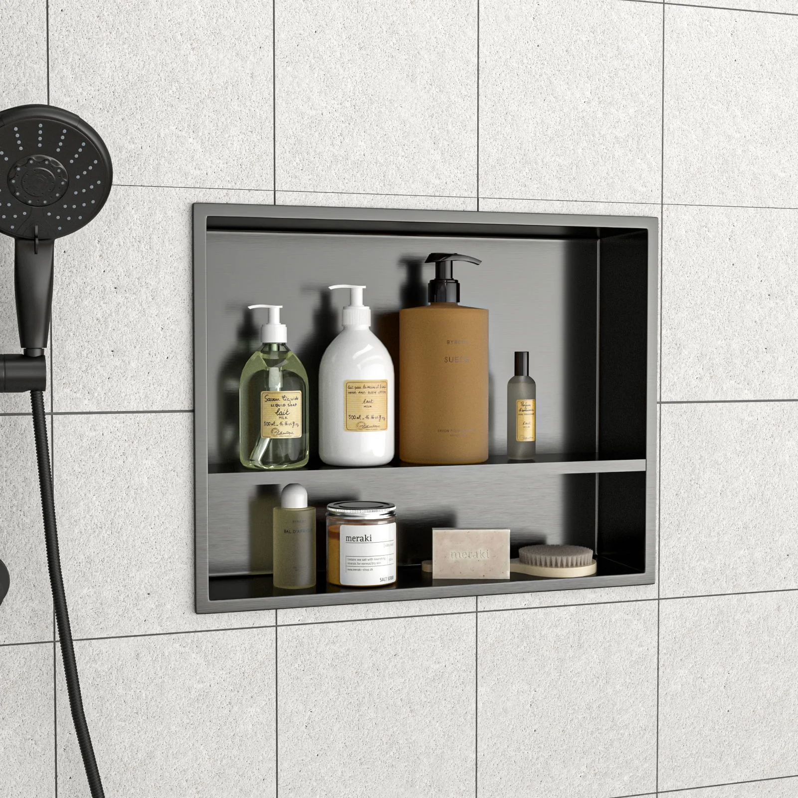 Modern Stainless Steel Shower Niche Double Shelf For Bathroom - Image 36