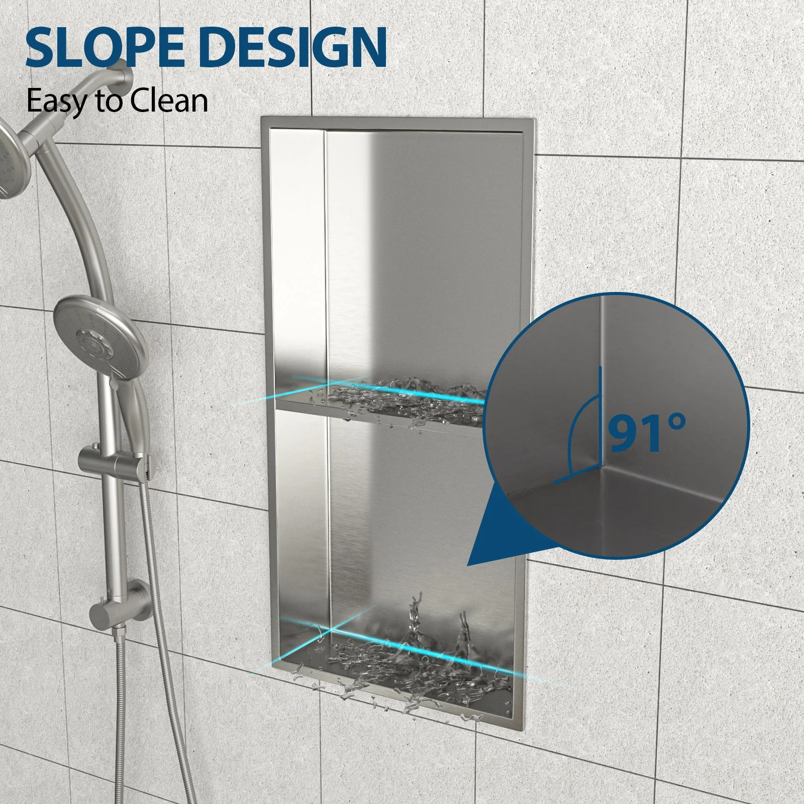 Modern Stainless Steel Shower Niche Double Shelf For Bathroom - Image 40