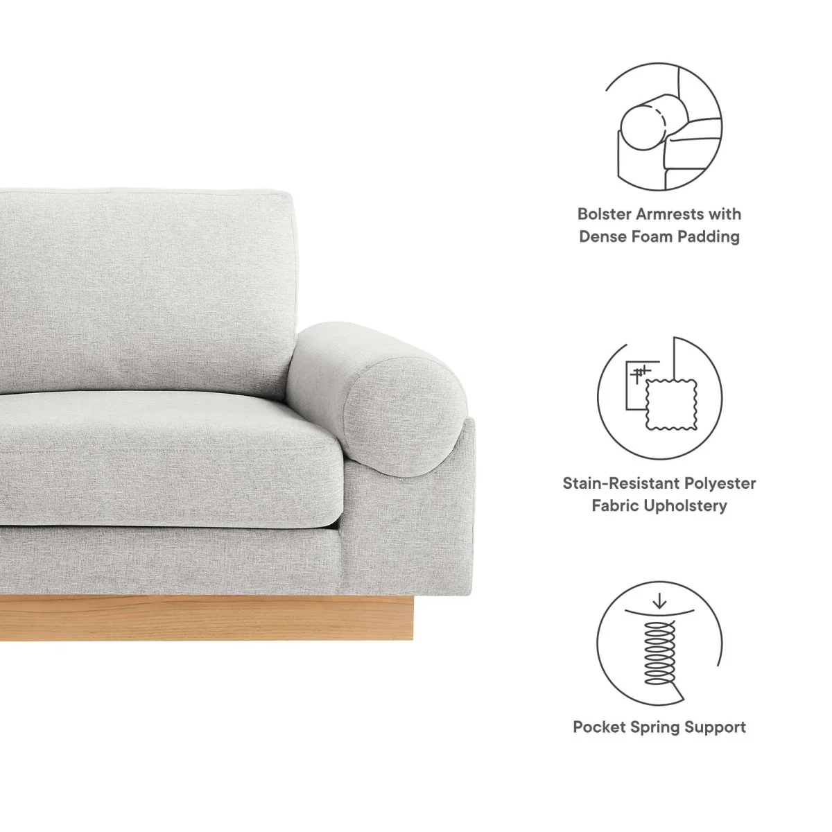 Modern Streamlined Upholstered Sofa with Bolster Armrests - Image 2