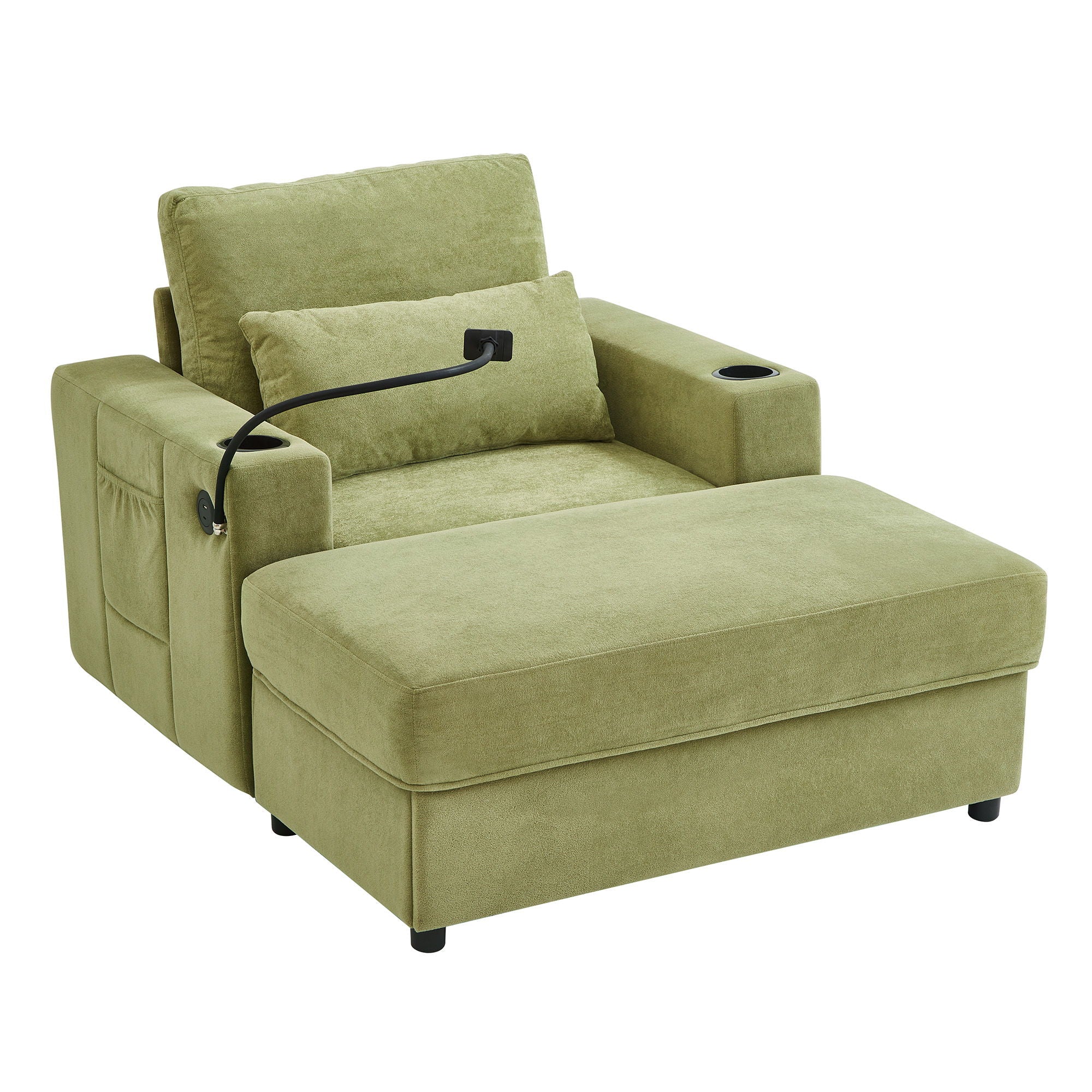 Modern Style Armchair Chaise Lounge Sofa Couch With Movable Storage Ottoman, USB Ports, Cup Holders, Phone Holder, Side Pockets - Image 4