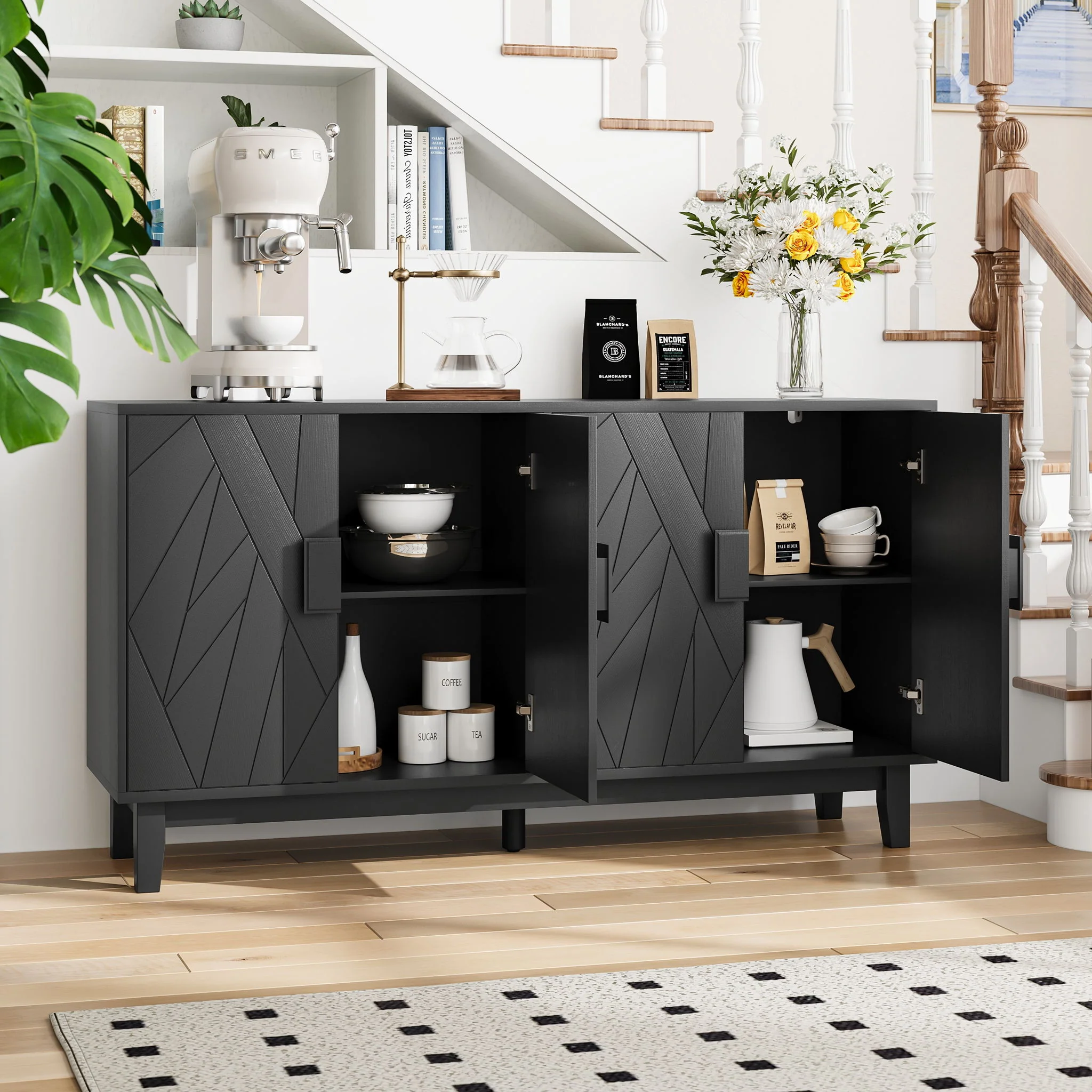 Modern Style Buffet Cabinet, Storage Side Cabinet Buffet Cabinet, Medieval Modern Multifunctional Decorative Cabinet Suitable For Living Room, Dining Room, Entrance, Corridor, Kitchen - Black - Image 6