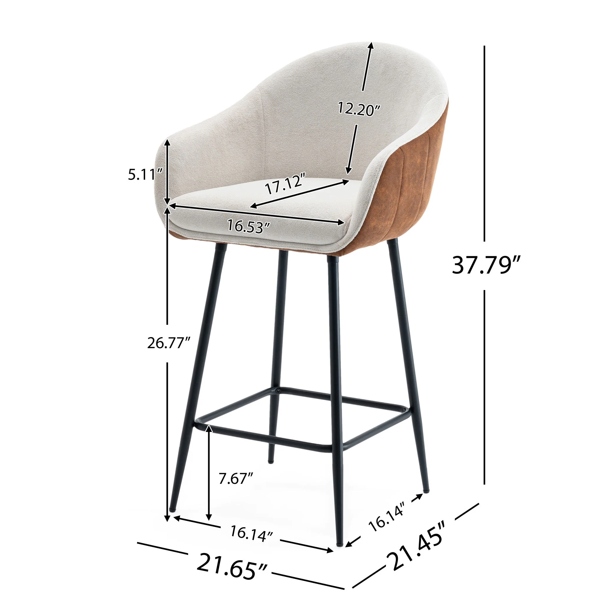 Modern Style Counter Height Bar Stools, With Comfortable Upholstery, Durable Metal Legs Ensure Stability - Brown - Image 6