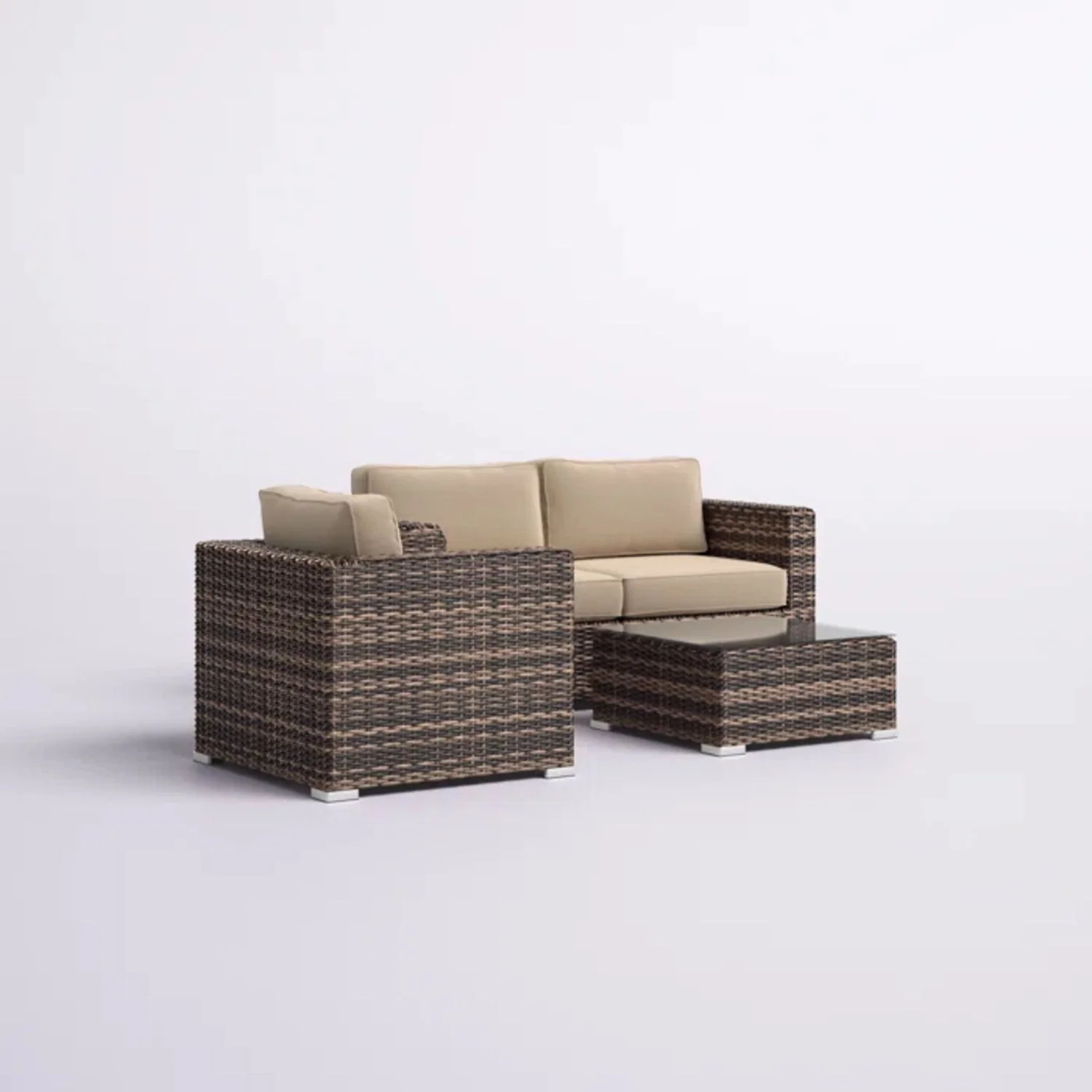 Modern Style Hdpe Wicker Seating Group With Cushions For 3 People In Brown Finish - Image 4
