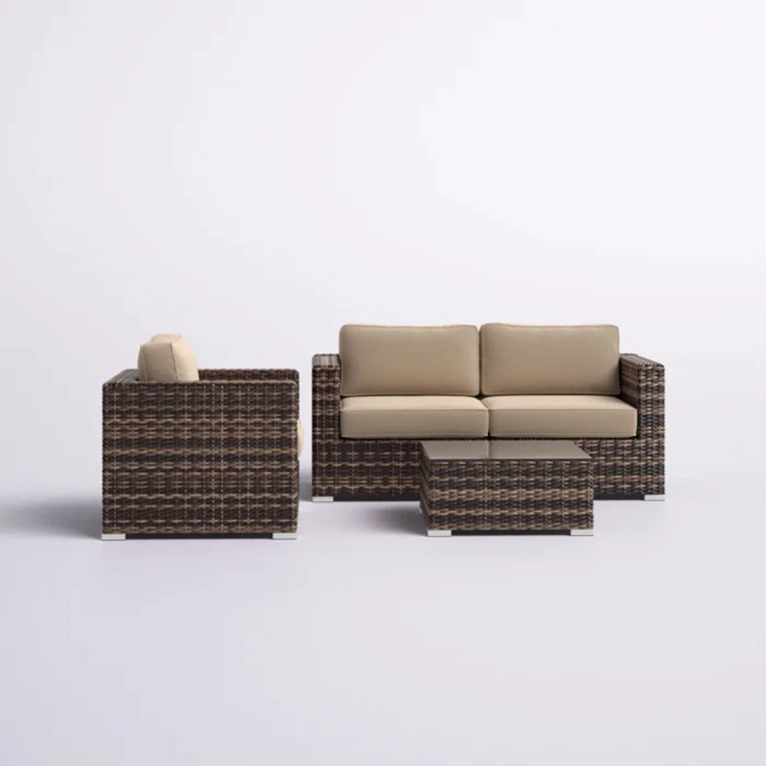 Modern Style Hdpe Wicker Seating Group With Cushions For 3 People In Brown Finish - Image 7