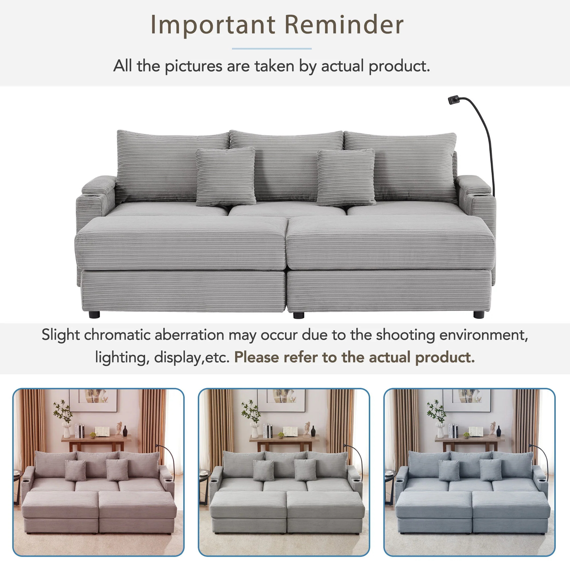 Modern Style Loveseat Sofa Sectional Sofa Couch With Storage Space, A Movable Ottoman, Two USB Ports, Two Cup Holders, A Phone Holder For Living Room - Image 37