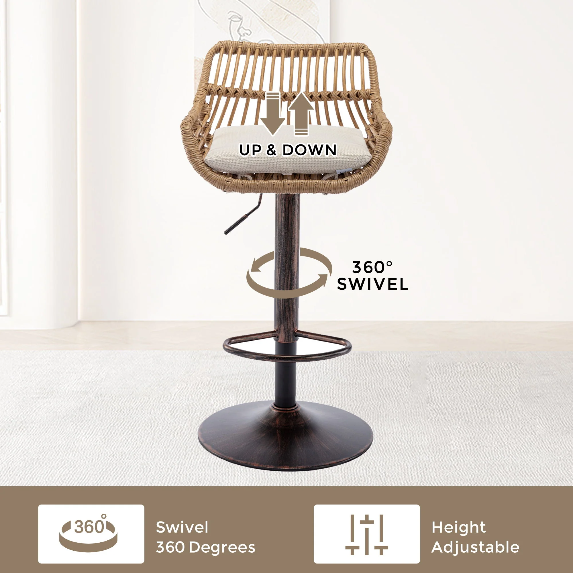 Modern Swivel Bar Stools Adjustable Counter Chairs With Footrest (Set of 2) - Image 10
