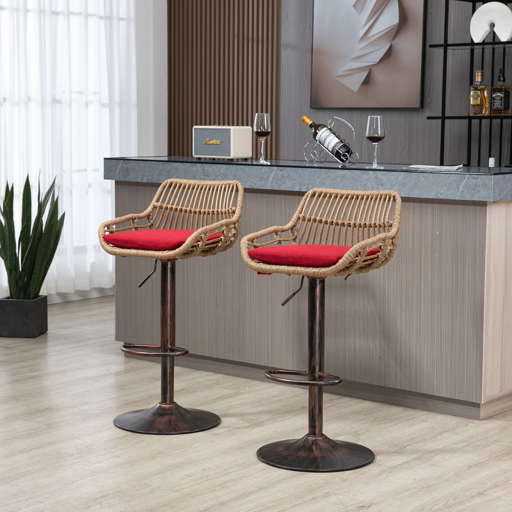 Modern Swivel Bar Stools Adjustable Counter Chairs With Footrest (Set of 2) - Image 11