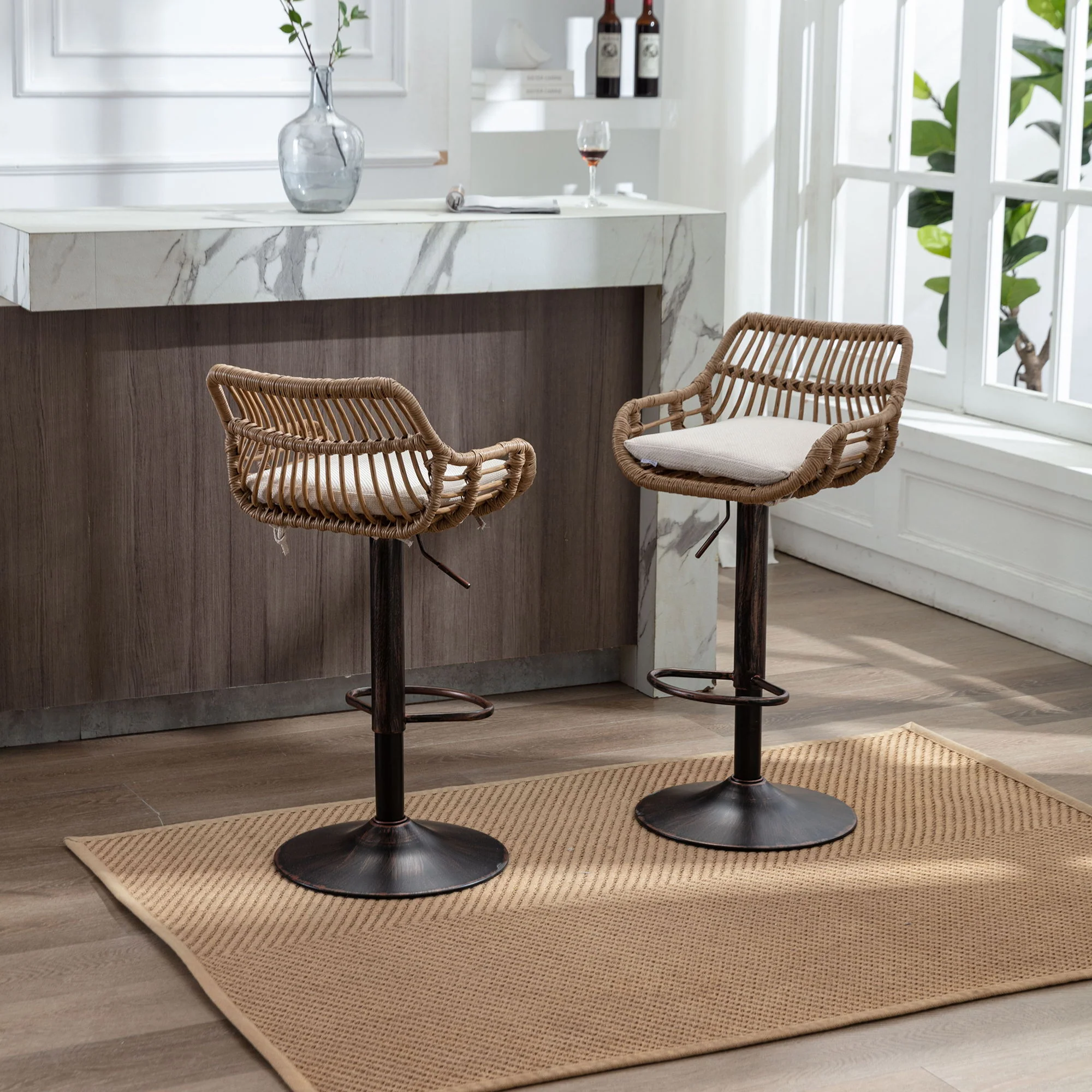 Modern Swivel Bar Stools Adjustable Counter Chairs With Footrest (Set of 2) - Image 12