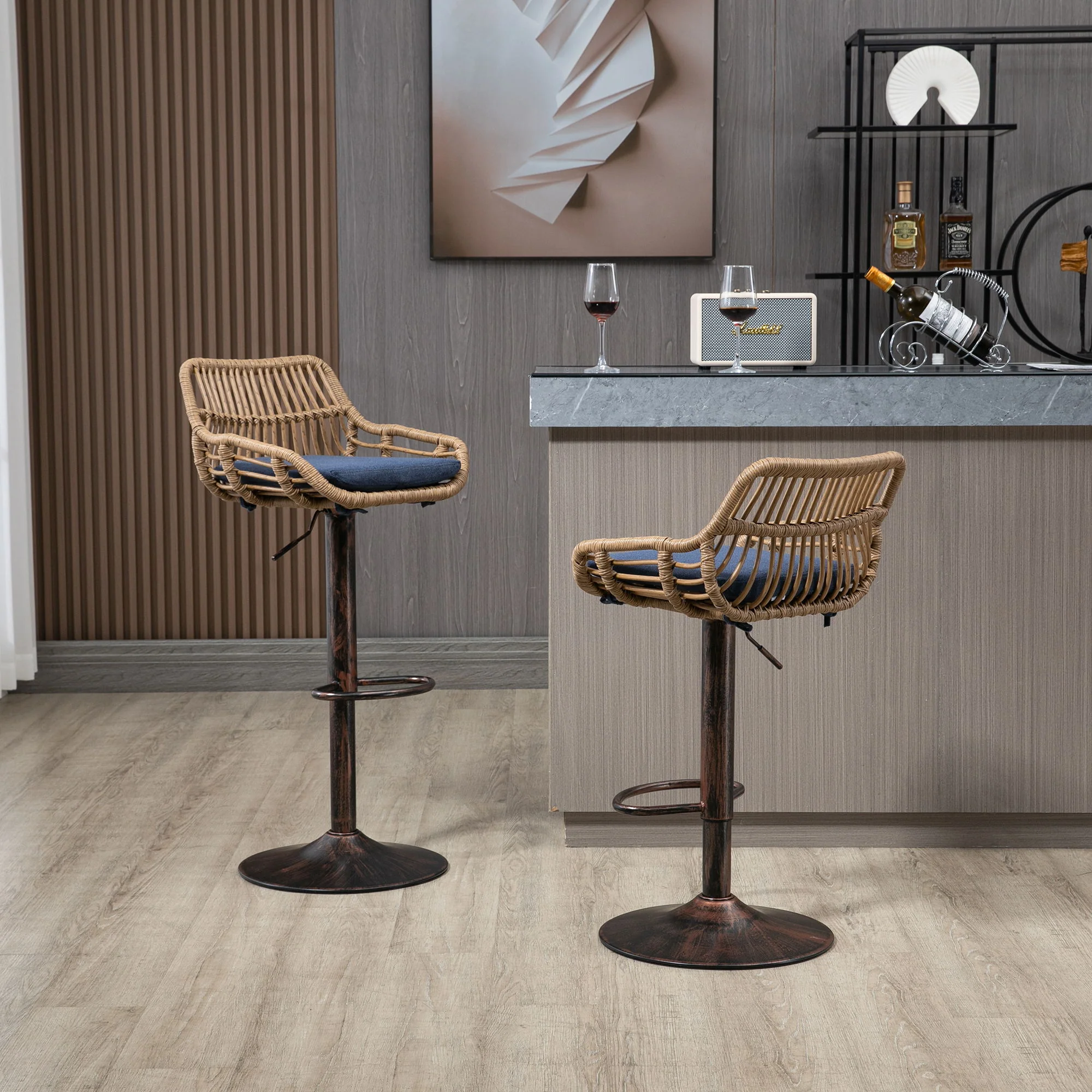 Modern Swivel Bar Stools Adjustable Counter Chairs With Footrest (Set of 2) - Image 13