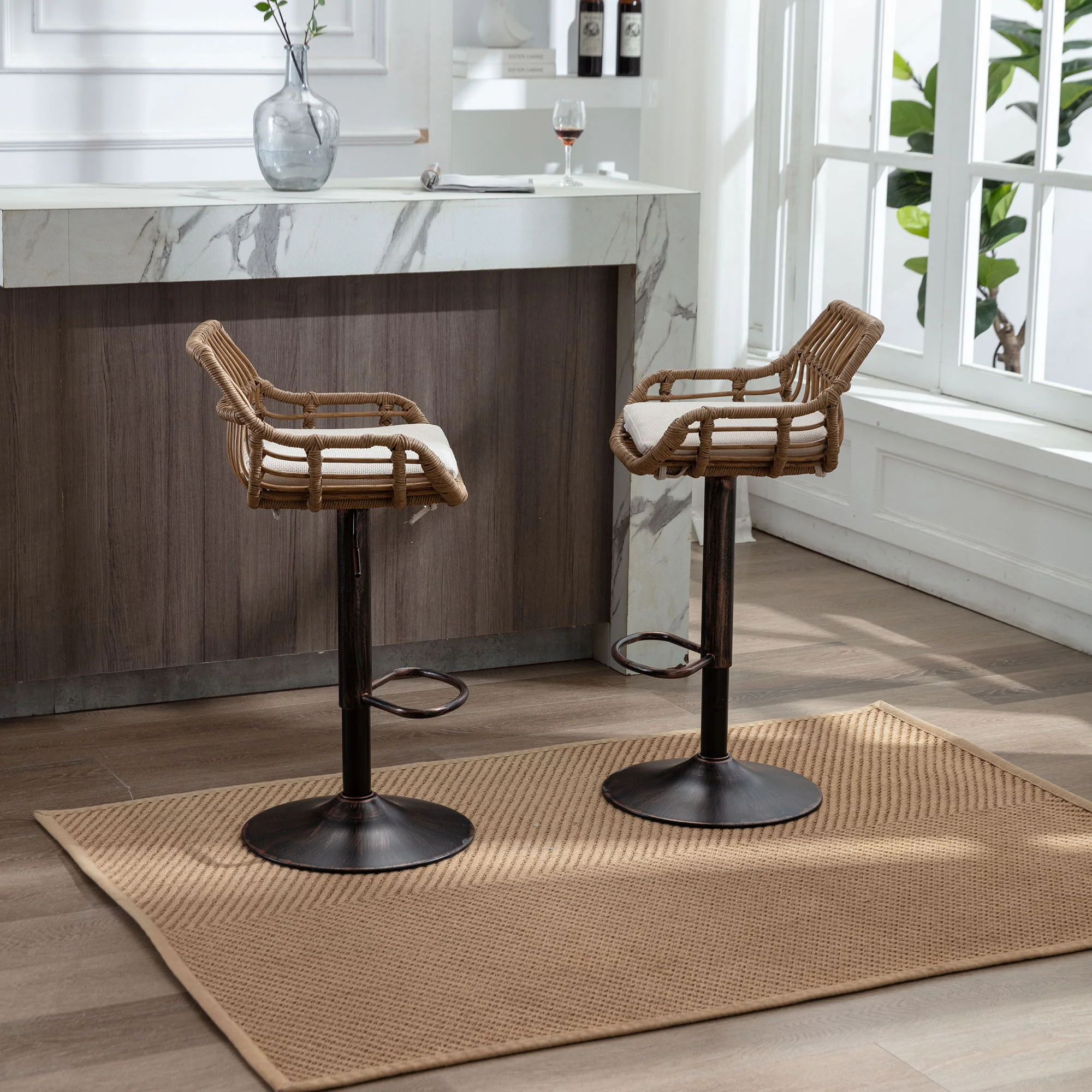 Modern Swivel Bar Stools Adjustable Counter Chairs With Footrest (Set of 2) - Image 14