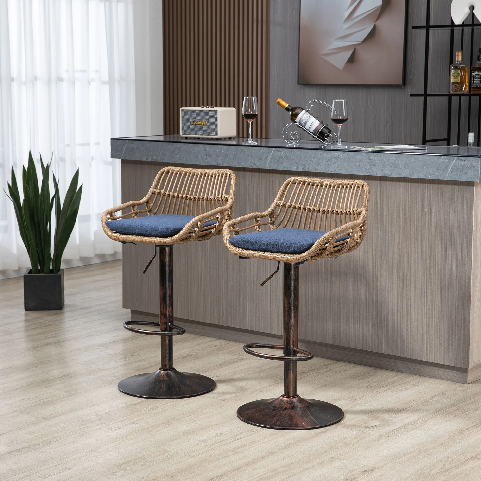 Modern Swivel Bar Stools Adjustable Counter Chairs With Footrest (Set of 2) - Image 20