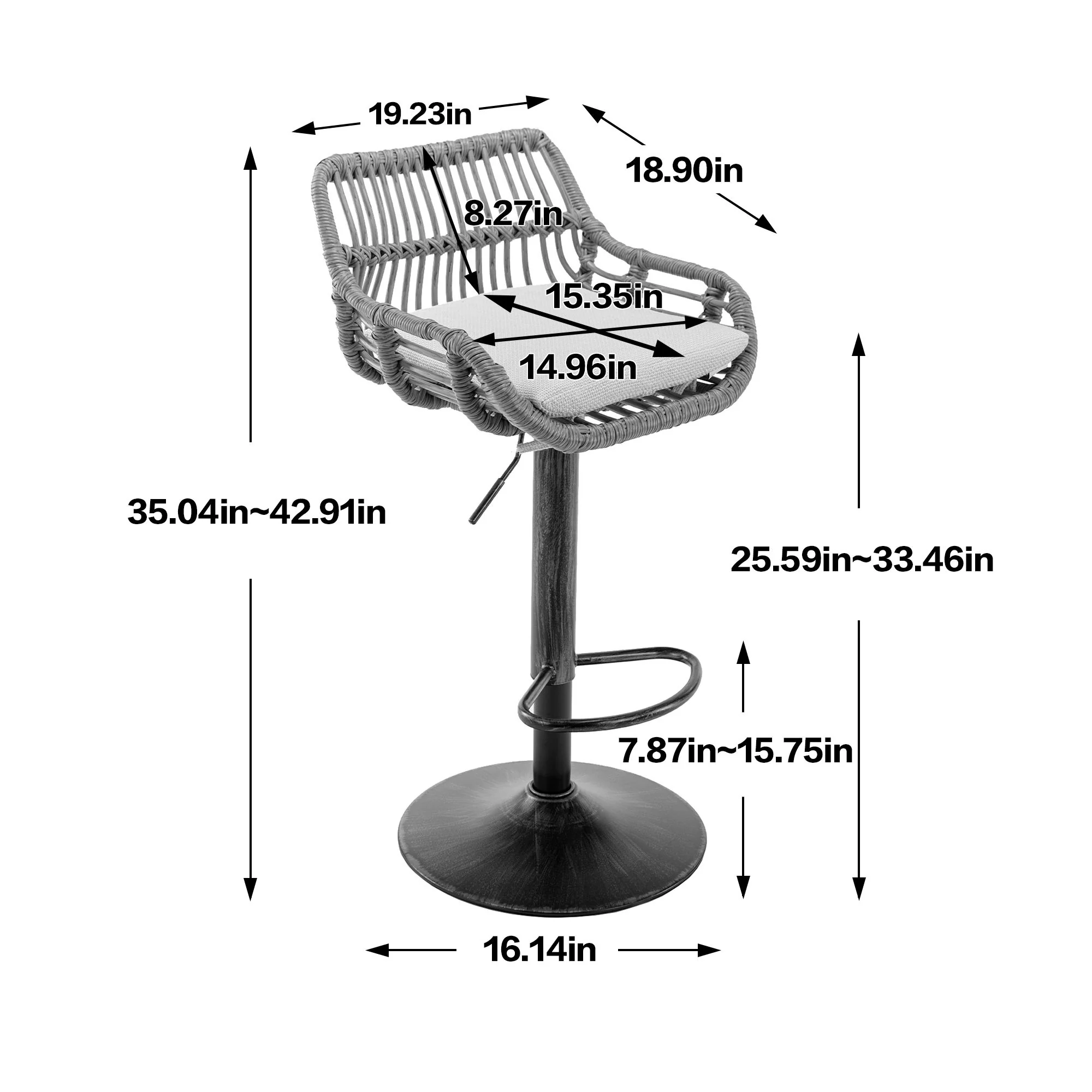 Modern Swivel Bar Stools Adjustable Counter Chairs With Footrest (Set of 2) - Image 21