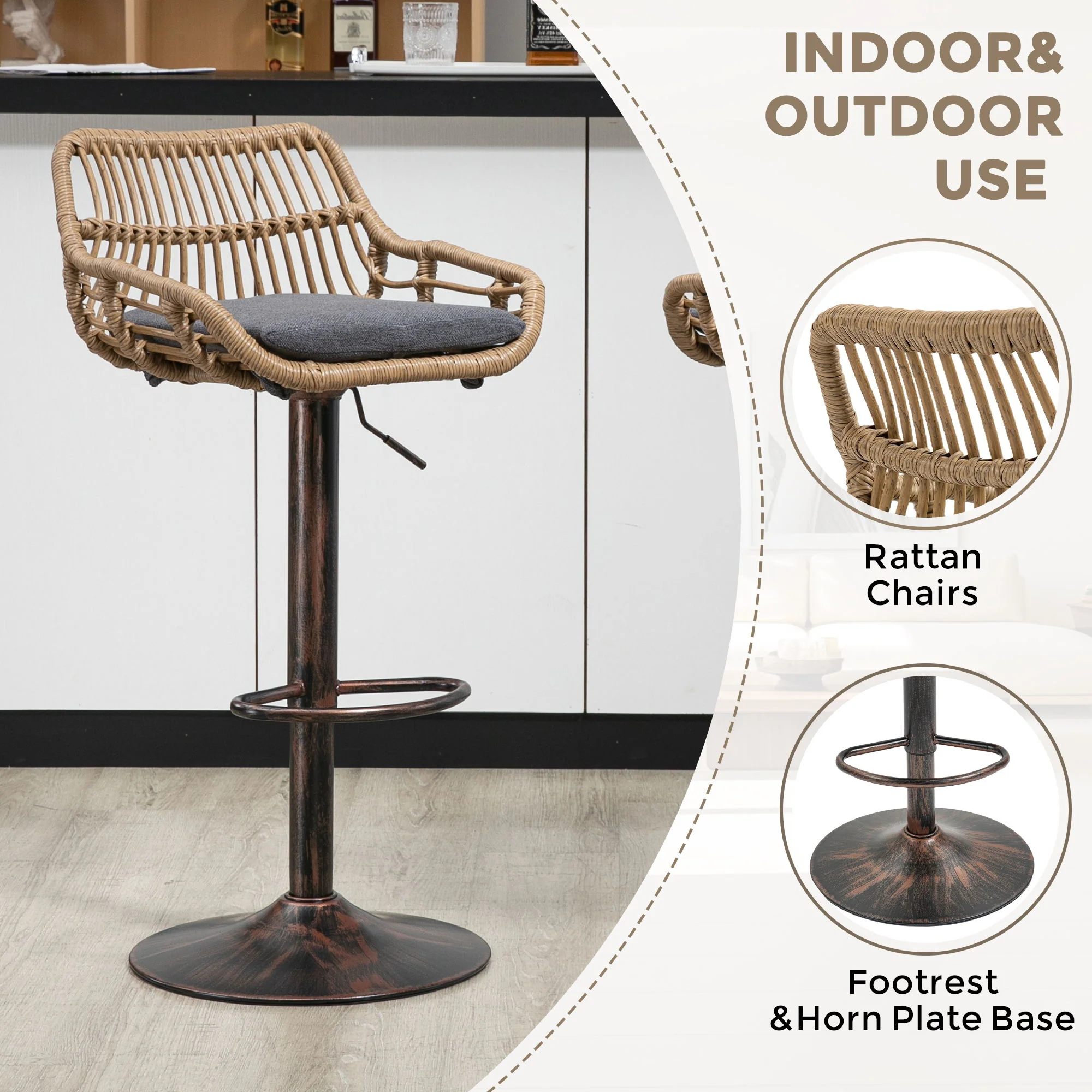 Modern Swivel Bar Stools Adjustable Counter Chairs With Footrest (Set of 2) - Image 22