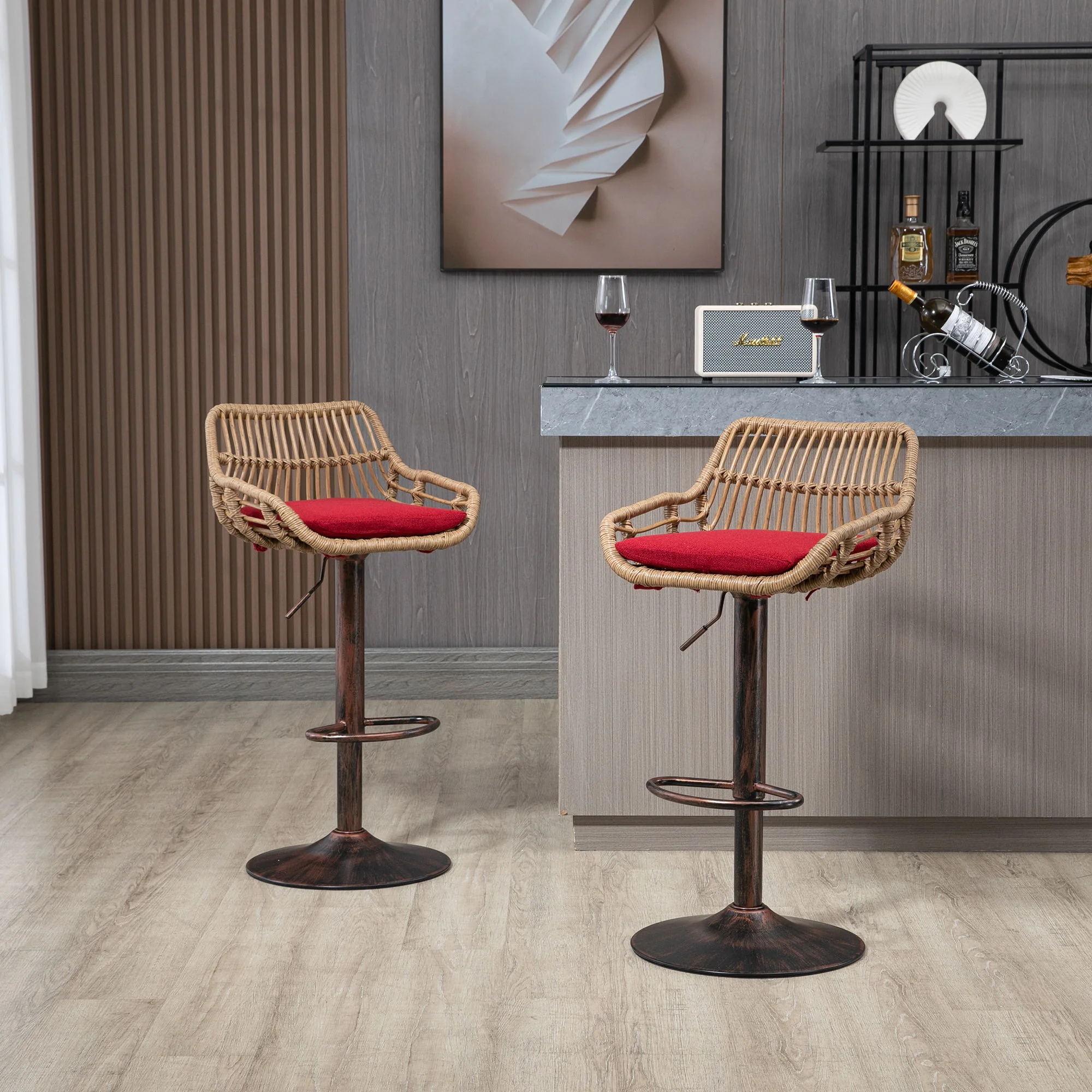 Modern Swivel Bar Stools Adjustable Counter Chairs With Footrest (Set of 2) - Image 23