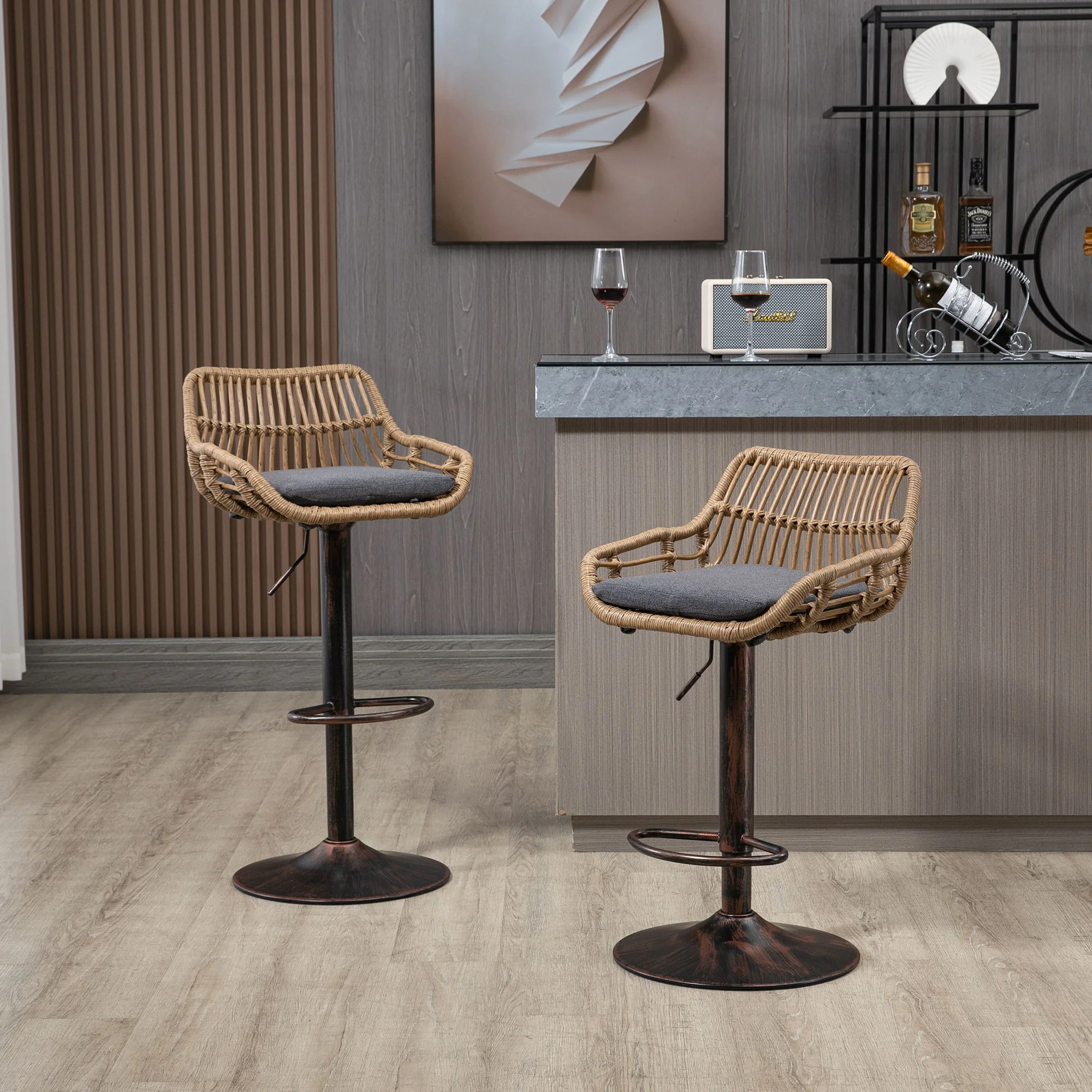 Modern Swivel Bar Stools Adjustable Counter Chairs With Footrest (Set of 2) - Image 25