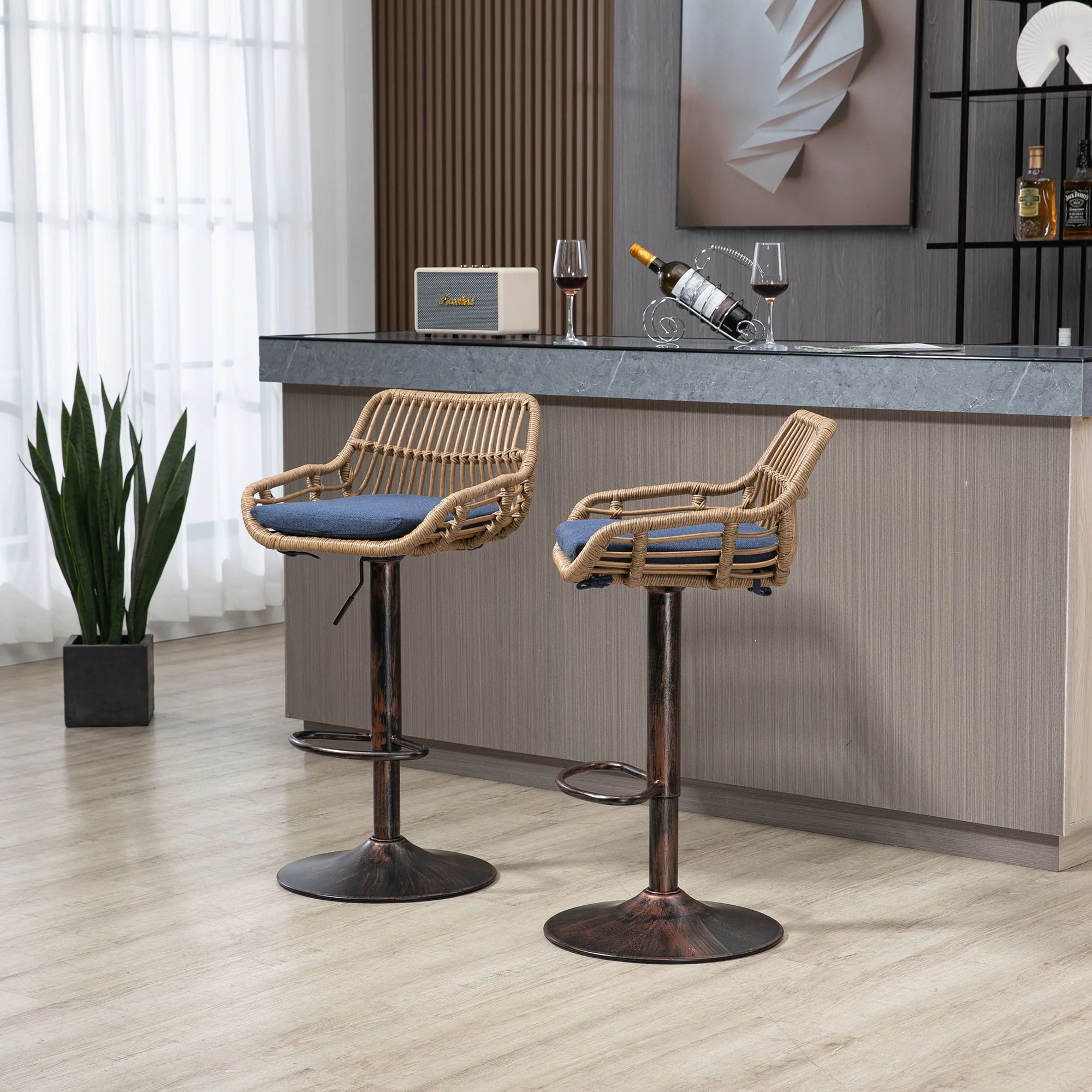 Modern Swivel Bar Stools Adjustable Counter Chairs With Footrest (Set of 2) - Image 26