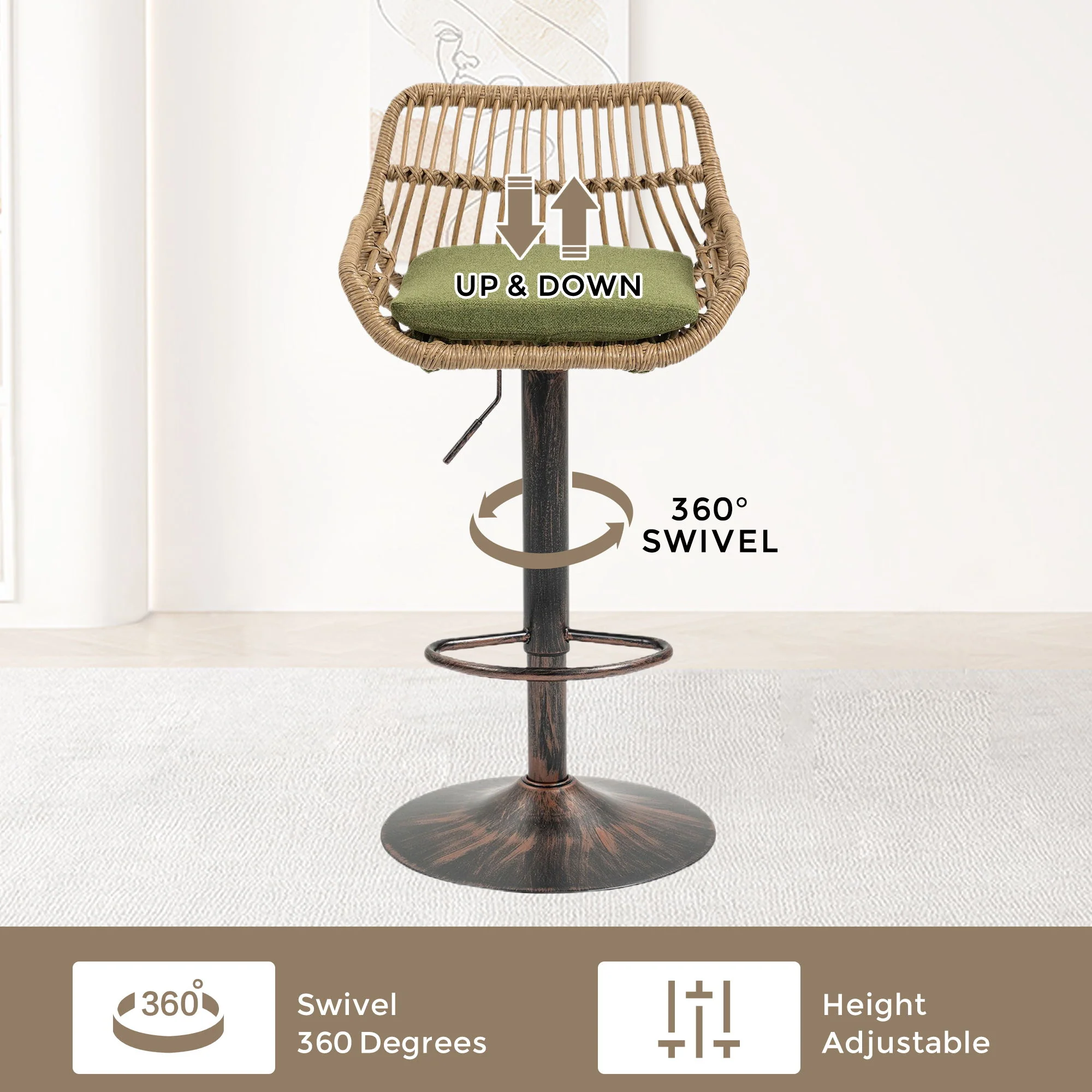 Modern Swivel Bar Stools Adjustable Counter Chairs With Footrest (Set of 2) - Image 34