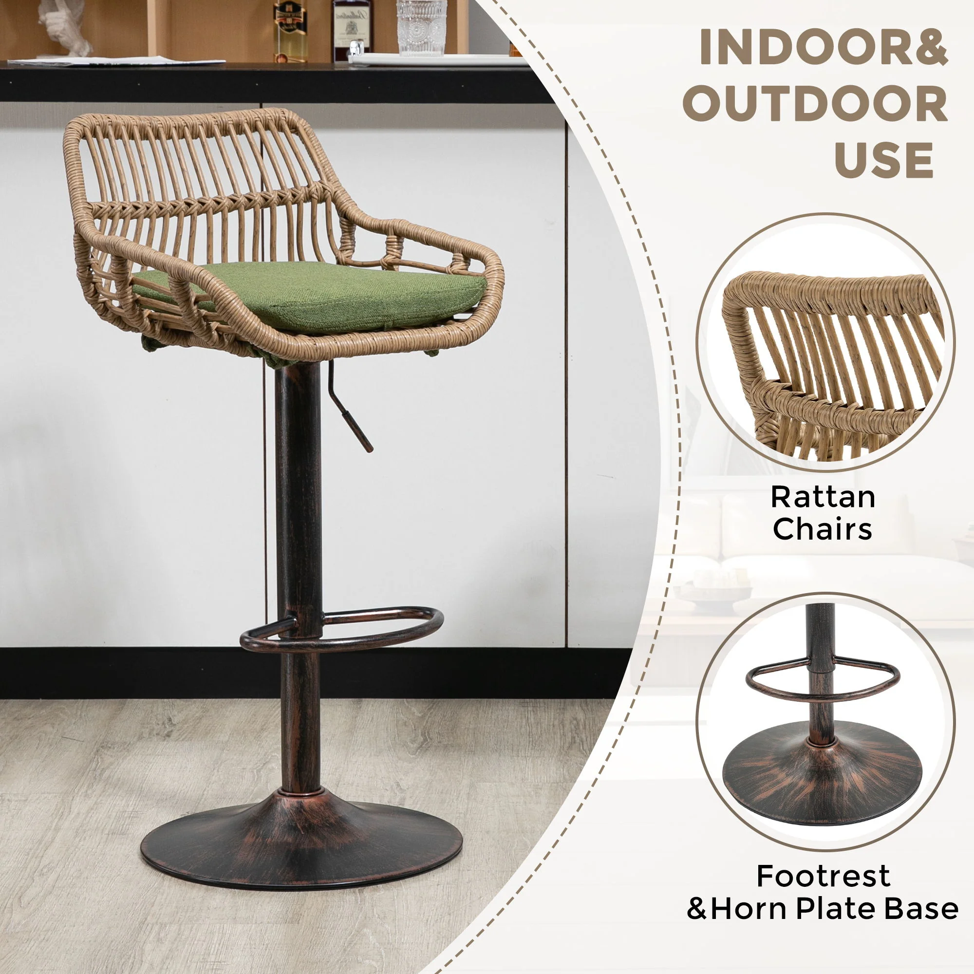 Modern Swivel Bar Stools Adjustable Counter Chairs With Footrest (Set of 2) - Image 38