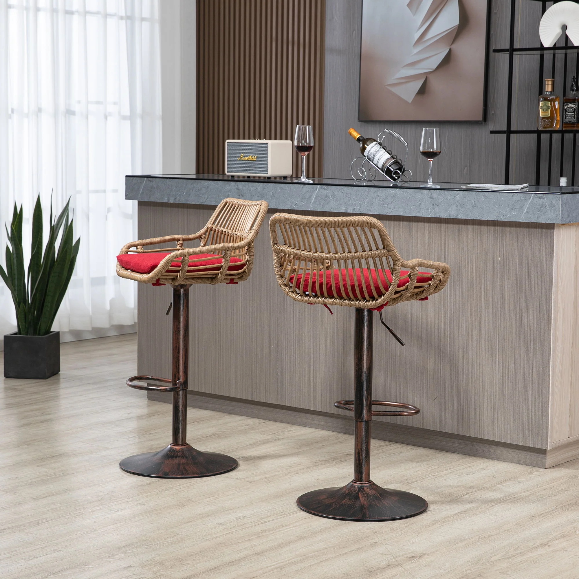 Modern Swivel Bar Stools Adjustable Counter Chairs With Footrest (Set of 2) - Image 42