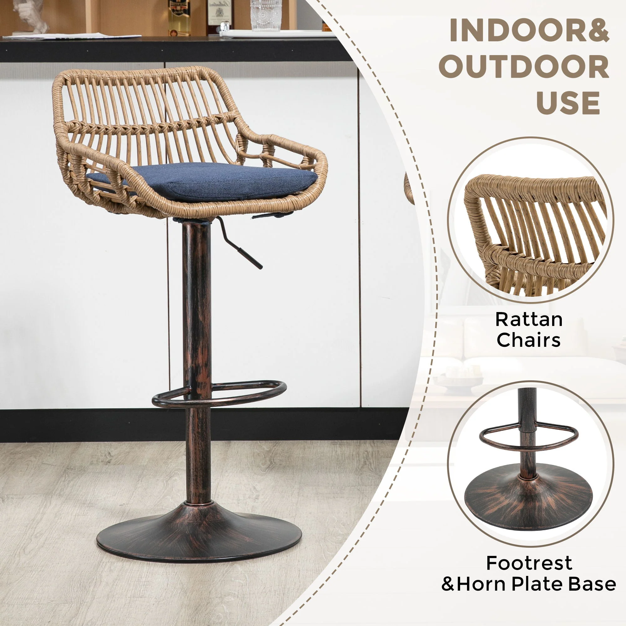 Modern Swivel Bar Stools Adjustable Counter Chairs With Footrest (Set of 2) - Image 43