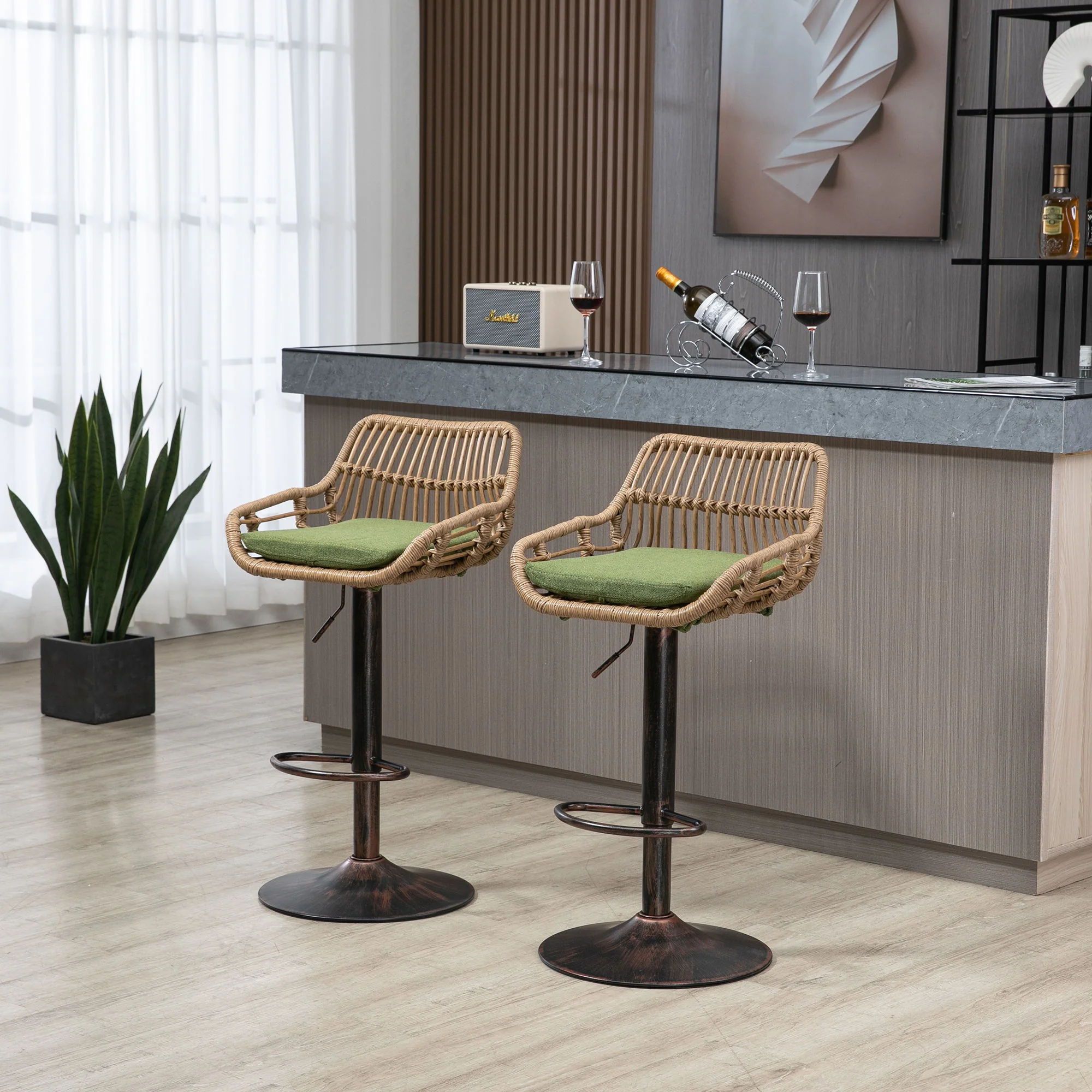 Modern Swivel Bar Stools Adjustable Counter Chairs With Footrest (Set of 2) - Image 44