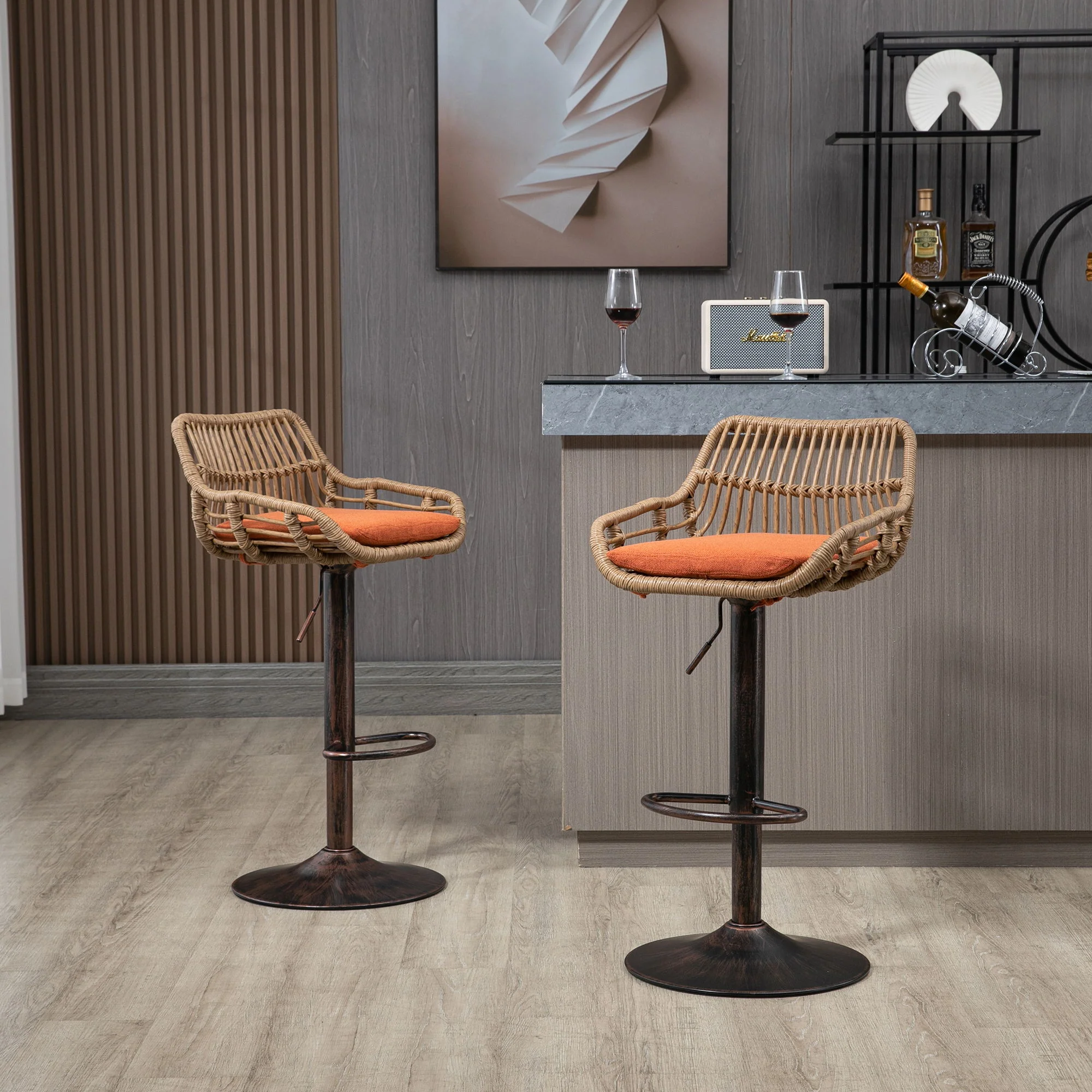 Modern Swivel Bar Stools Adjustable Counter Chairs With Footrest (Set of 2) - Image 47