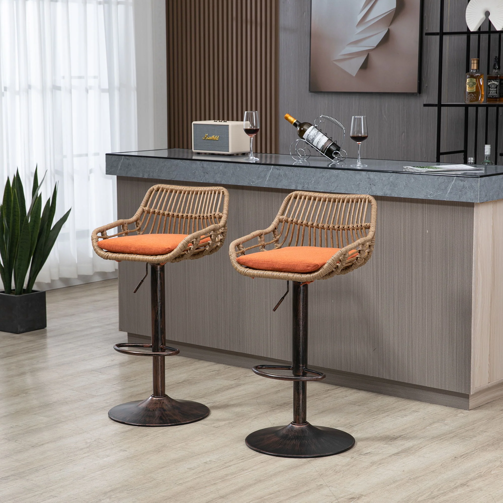 Modern Swivel Bar Stools Adjustable Counter Chairs With Footrest (Set of 2) - Image 49