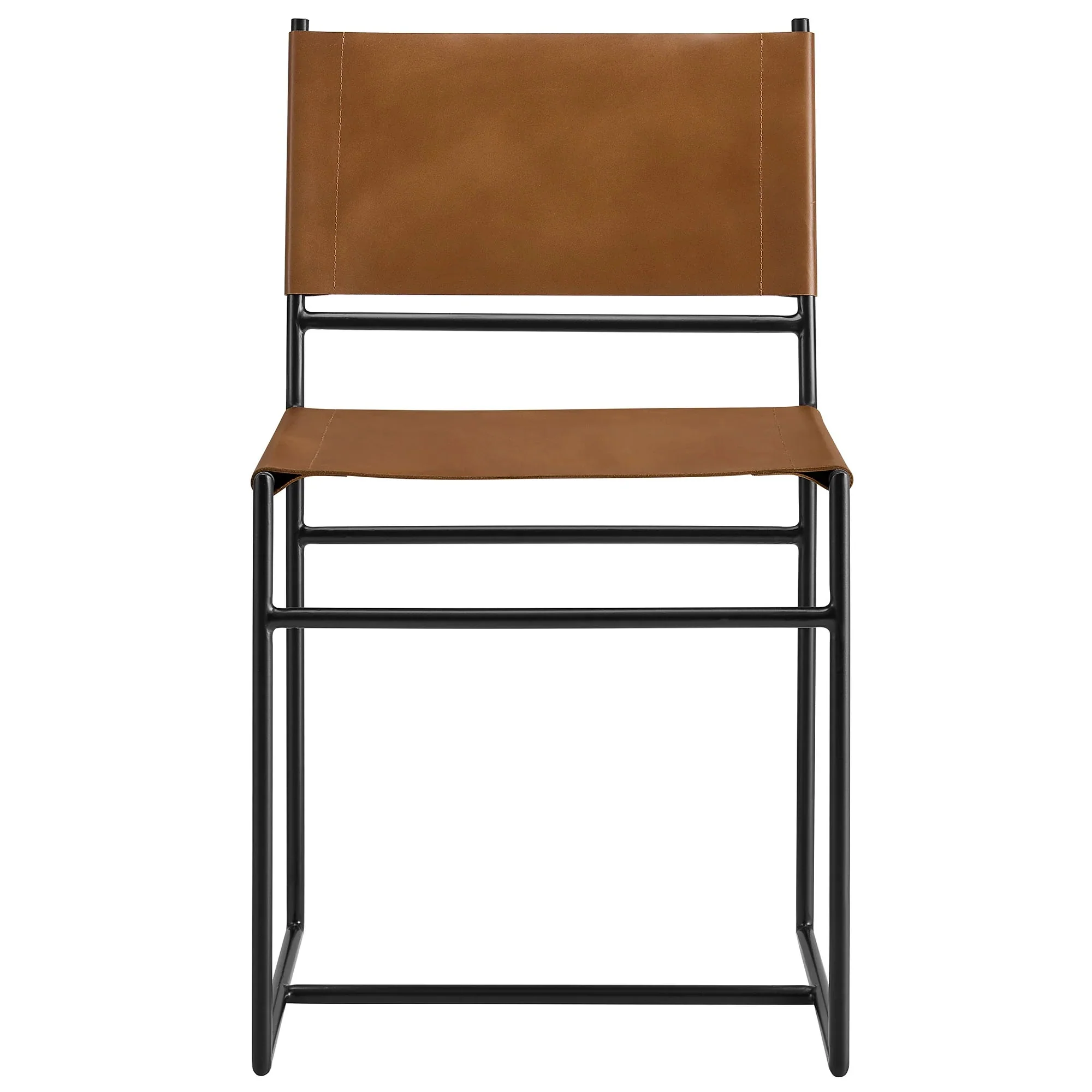 Modern Tan Leather and Metal Sled Base Dining Chair - Image 4