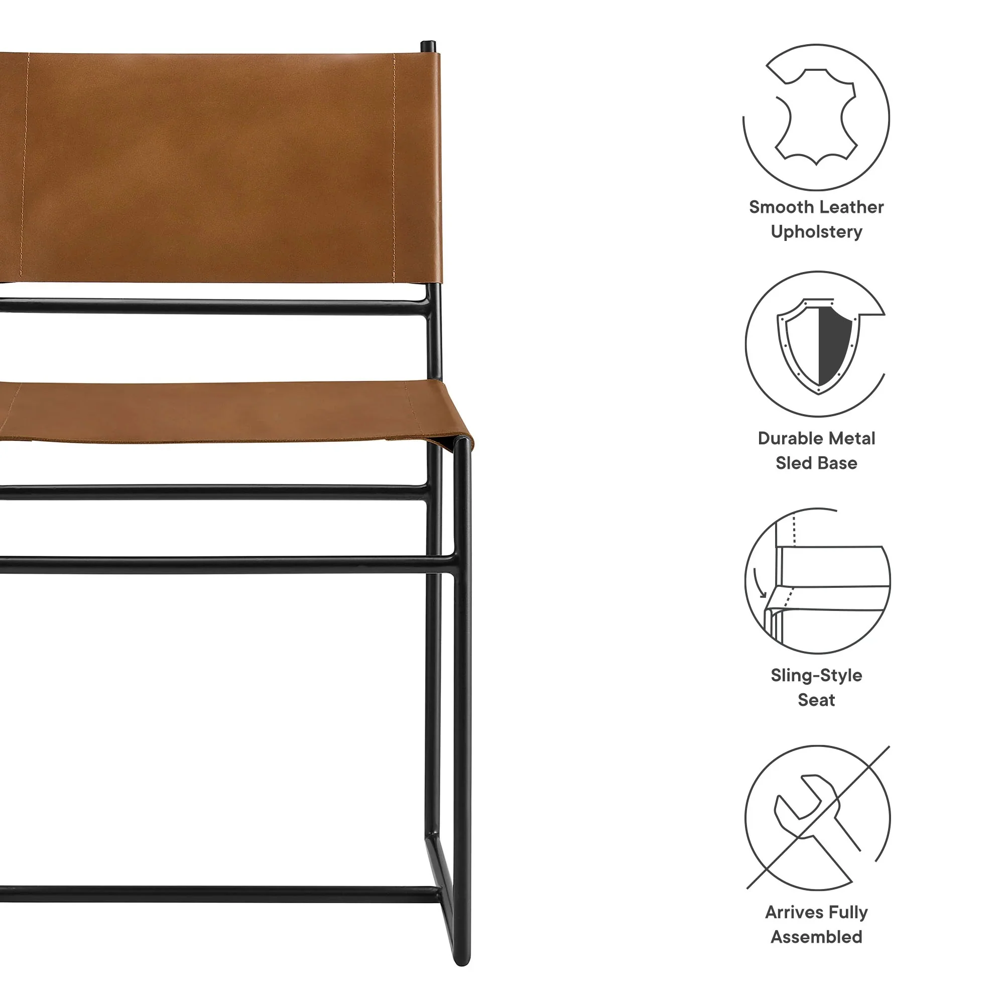 Modern Tan Leather and Metal Sled Base Dining Chair - Image 6