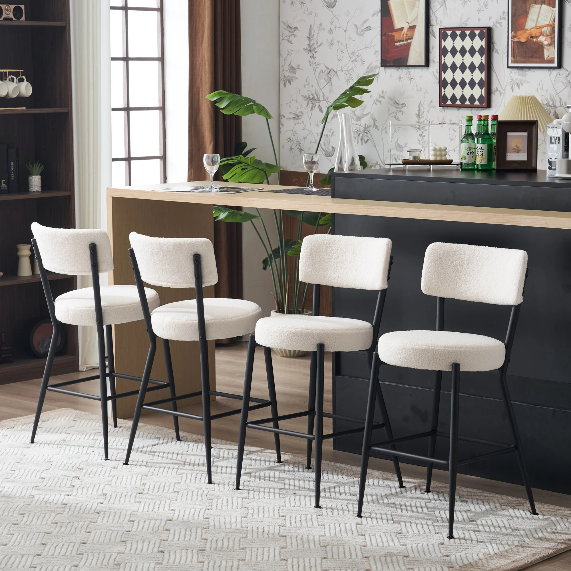 Modern Teddy Fabric Upholstered Bar Stools - Legs - Image 23
