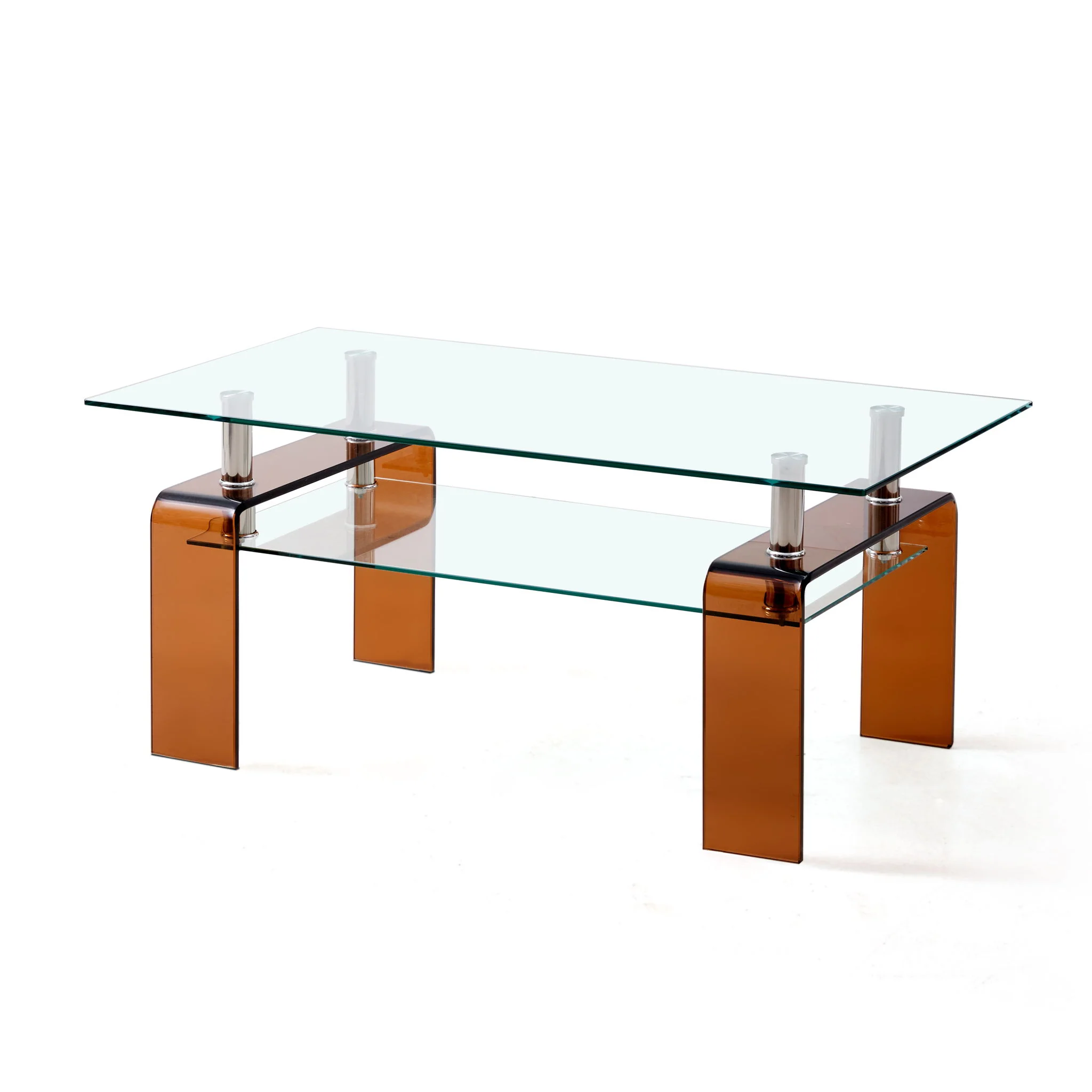 Modern Tempered Glass Coffee Table With 2 Tier Storage For Living Room - Image 2