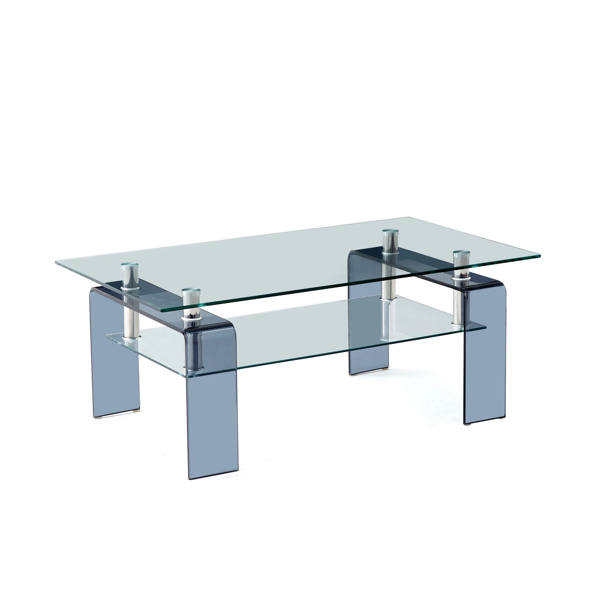Modern Tempered Glass Coffee Table With 2 Tier Storage For Living Room - Image 3