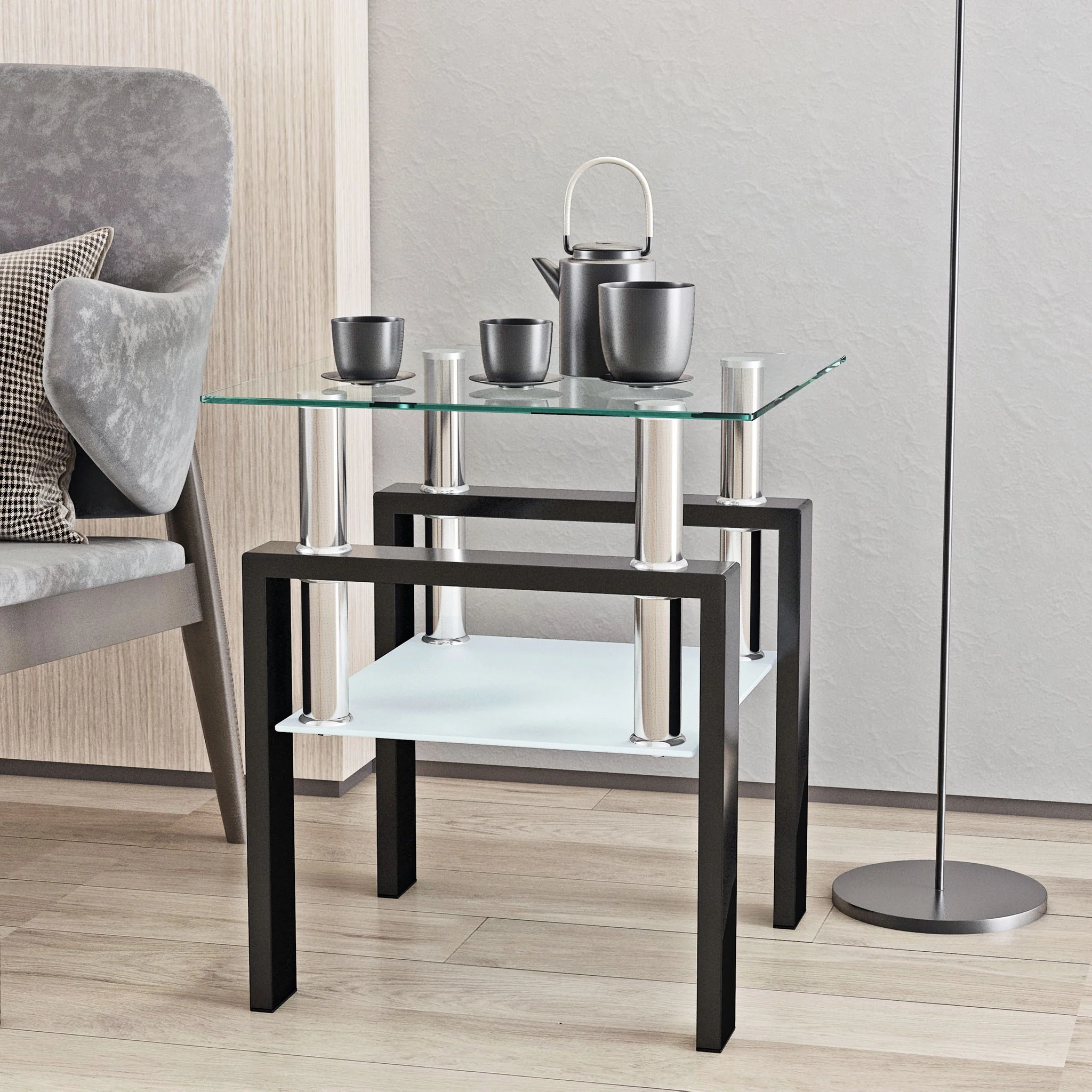 Modern Tempered Glass Tea Table, End Square Table For Living Room - Image 6