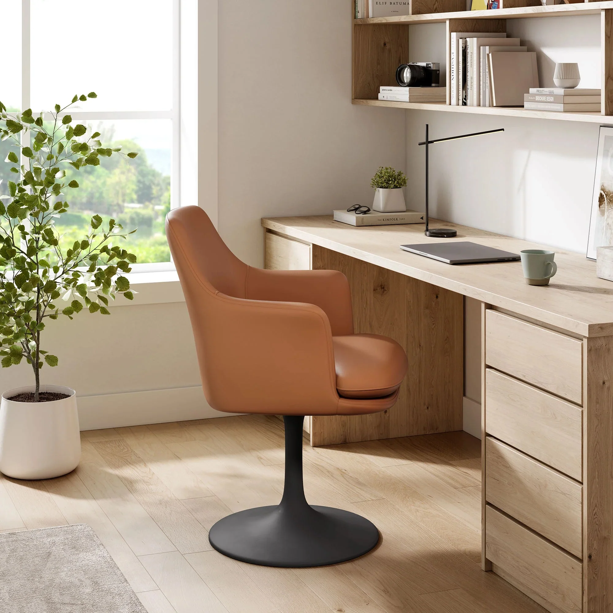 Modern Textured Fabric Swivel Dining Armchair - Image 16