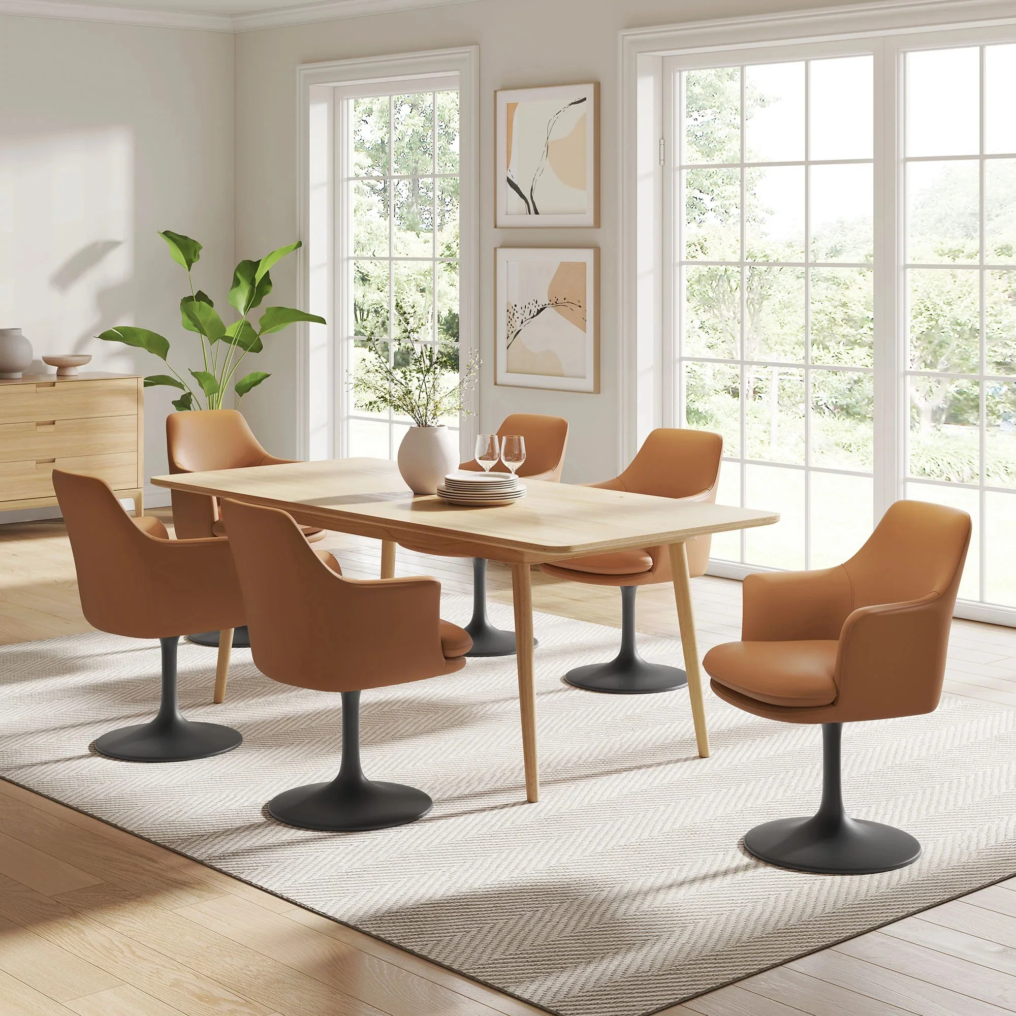 Modern Textured Fabric Swivel Dining Armchair - Image 17