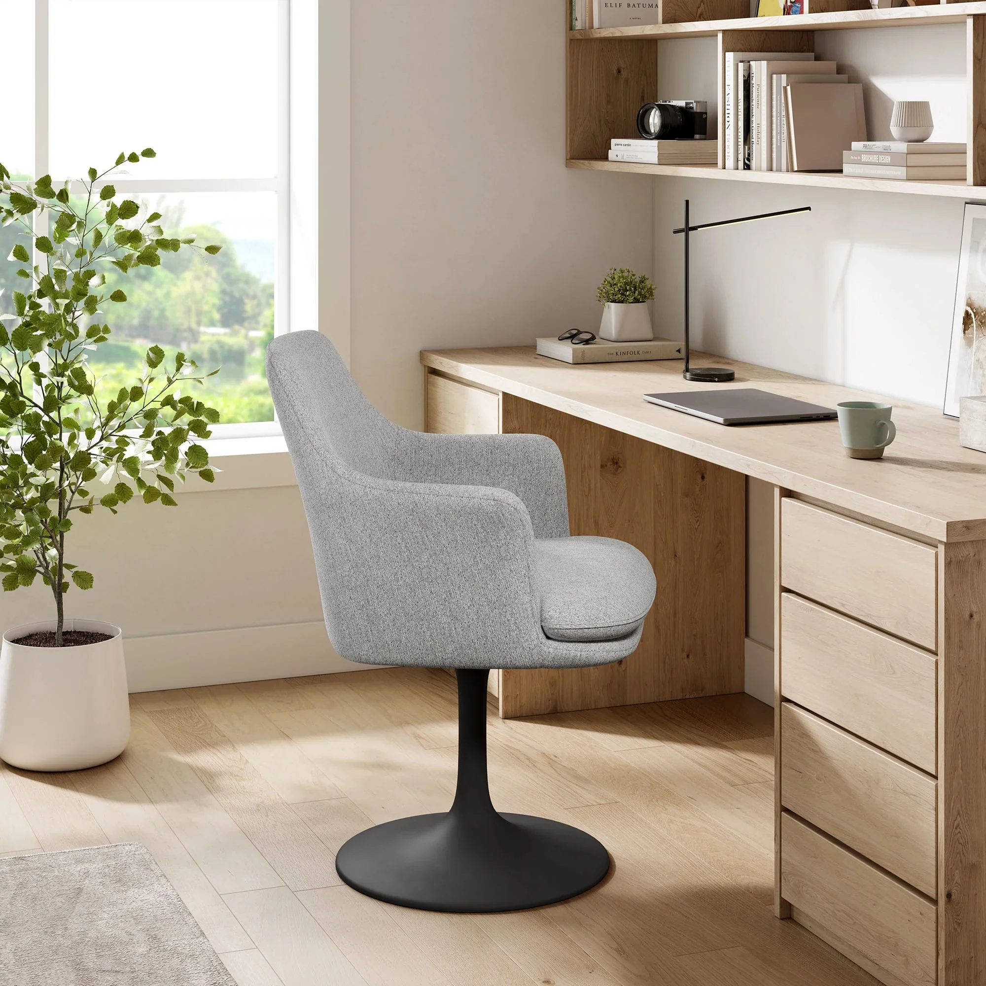 Modern Textured Fabric Swivel Dining Armchair - Image 22