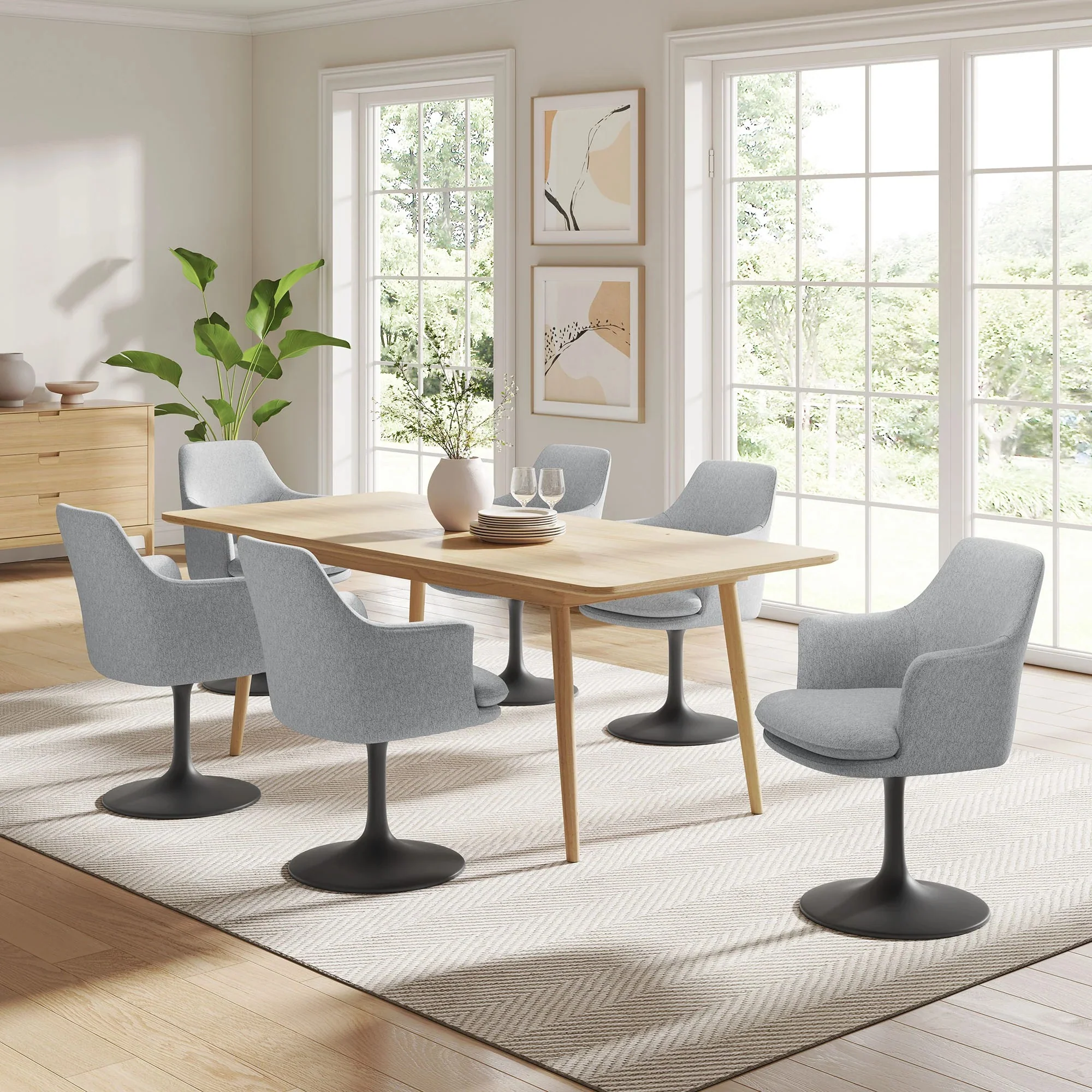 Modern Textured Fabric Swivel Dining Armchair - Image 23