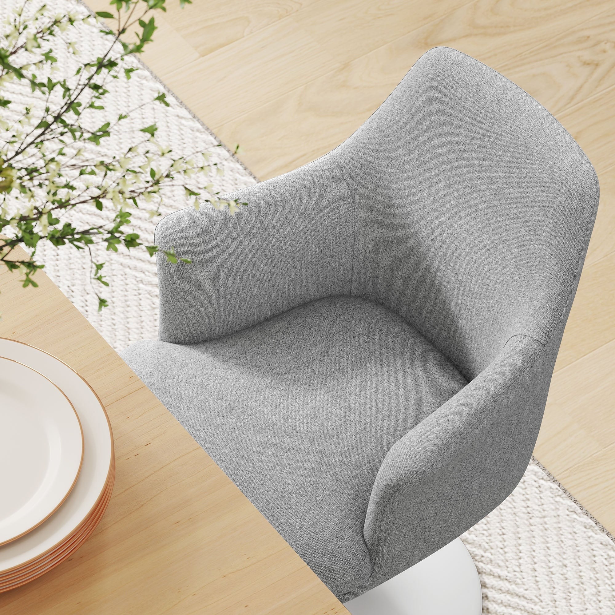 Modern Textured Fabric Swivel Dining Armchair - Image 4