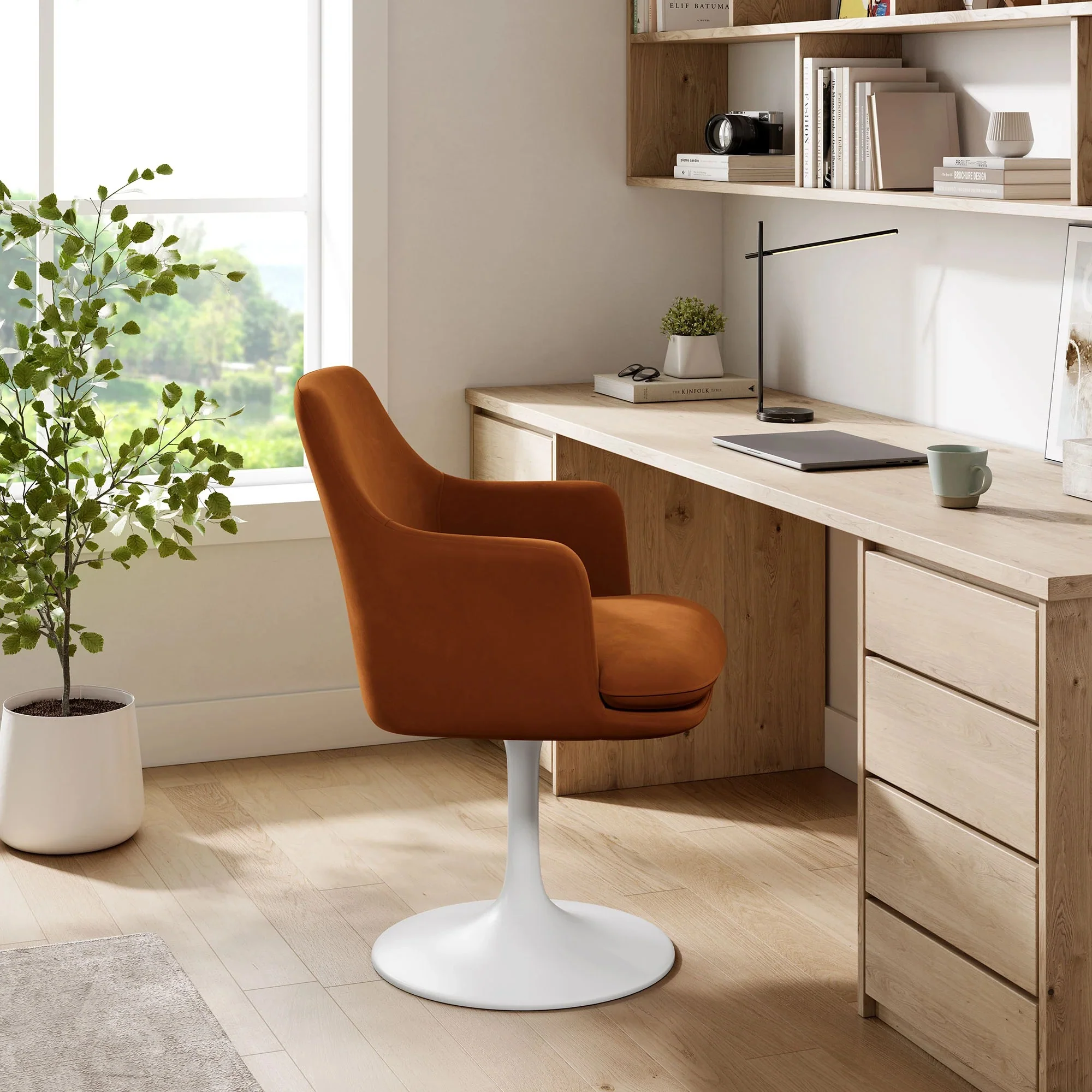 Modern Textured Fabric Swivel Dining Armchair - Image 9