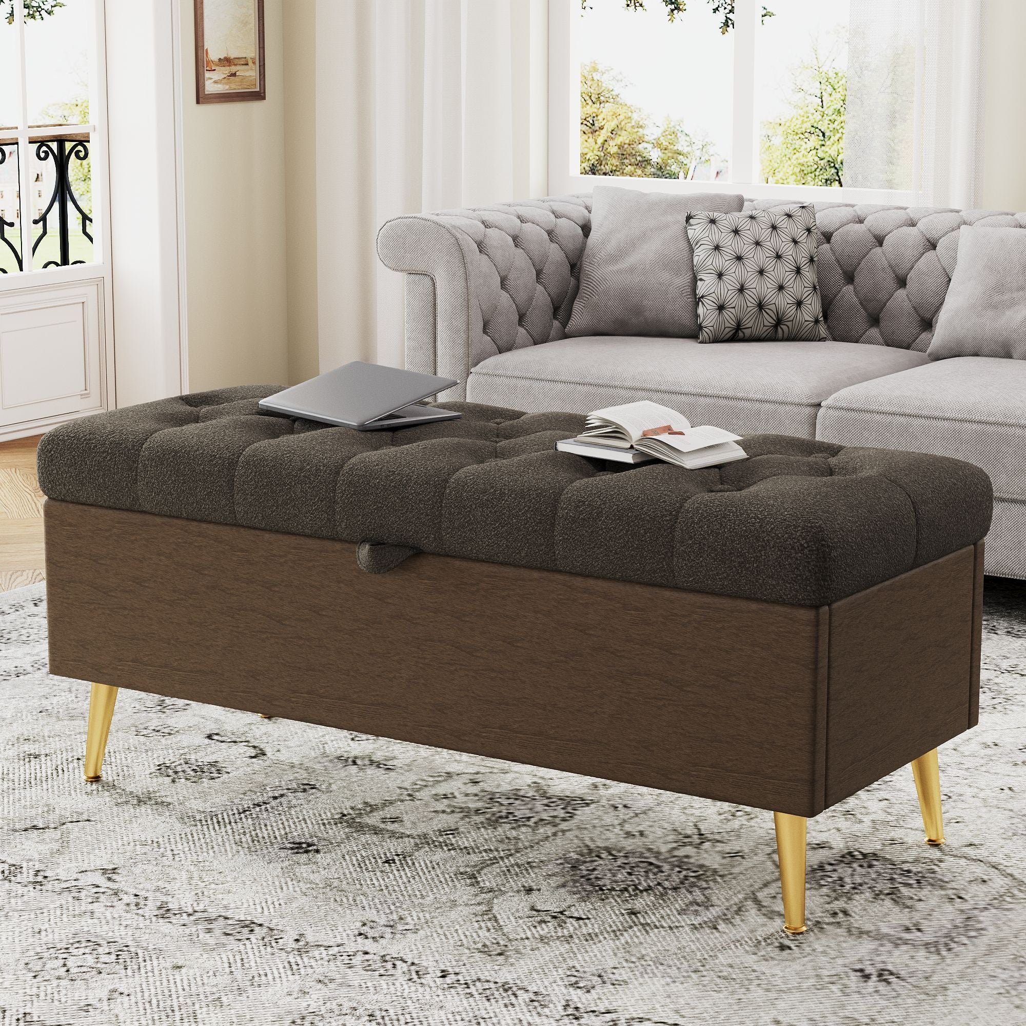 Modern Tufted Storage Ottoman Bench With Metal Legs - Image 21