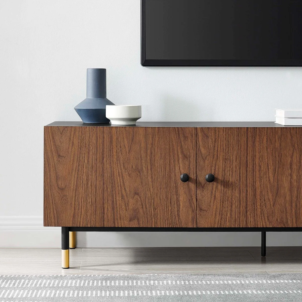 Modern TV Stand with Hinged Doors and Open Storage 60 Inch - Image 6