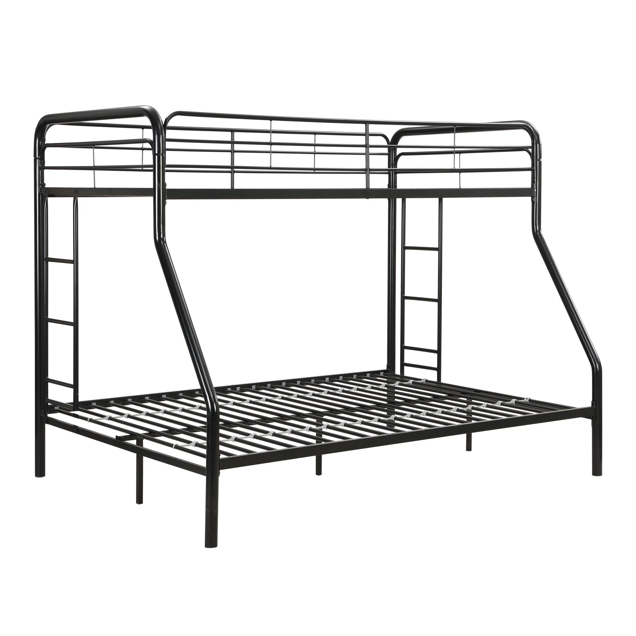 Modern Twin Over Full Metal Bunk Bed With Trundle And Dual Side Ladder And Metal Design - Black / Brown - Image 6
