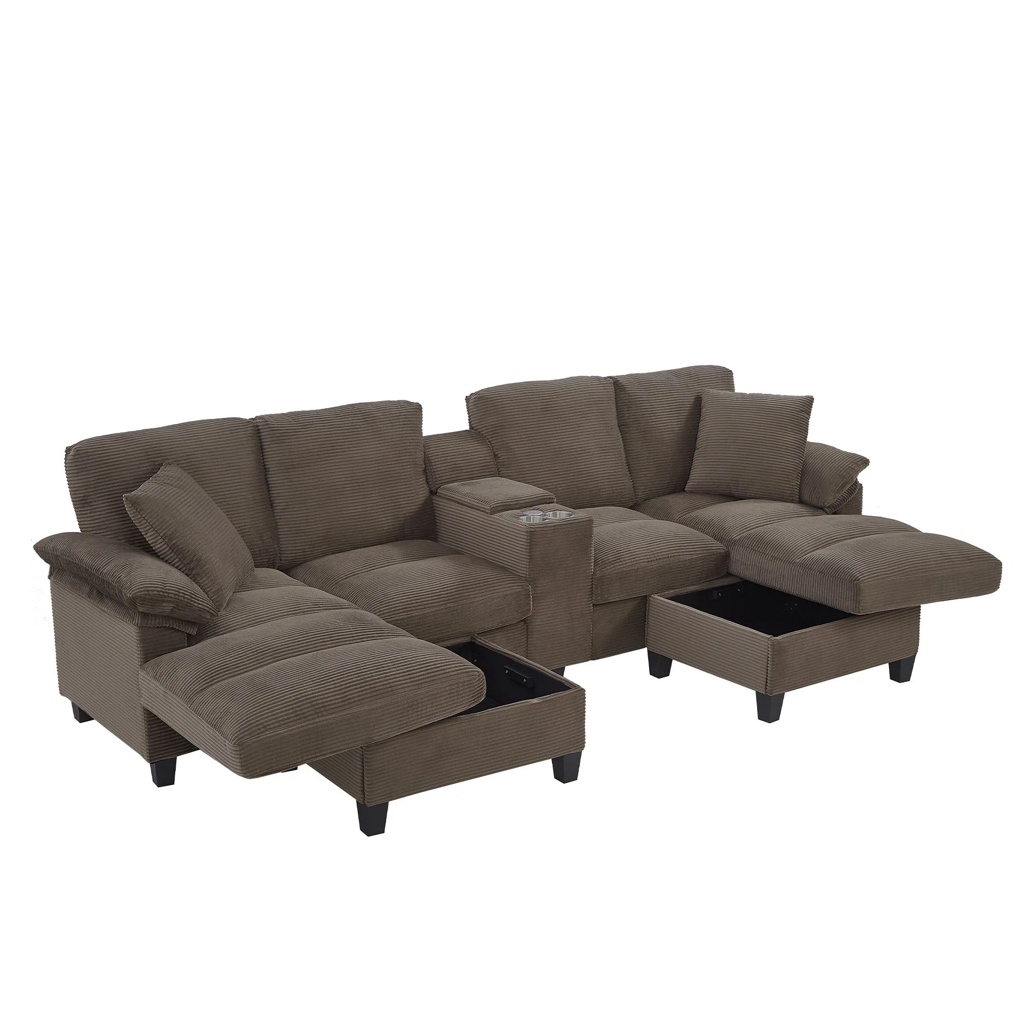 Modern U-Shaped Sectional Sofa With Storage Ottomans - Image 11