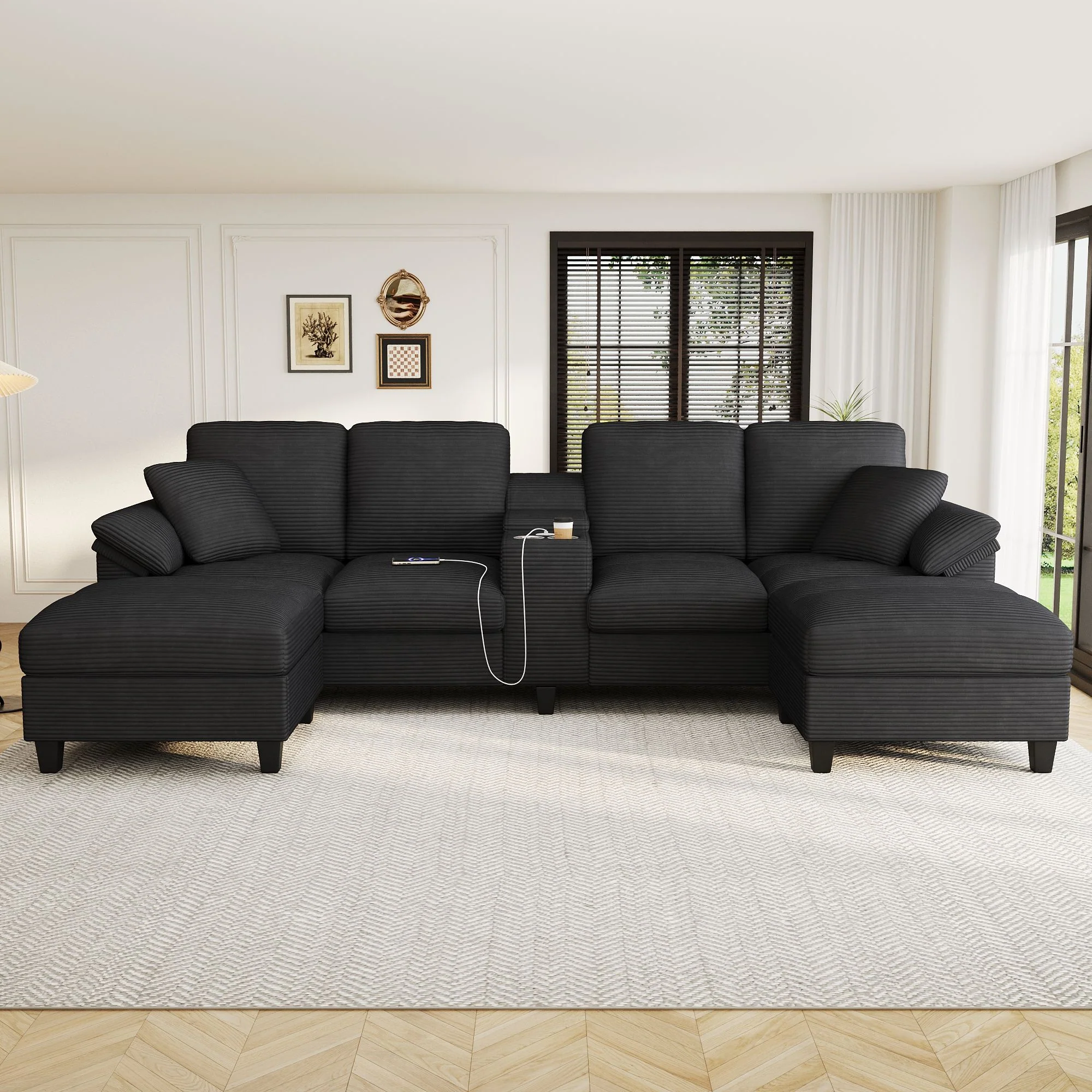 Modern U-Shaped Sectional Sofa With Storage Ottomans - Image 18