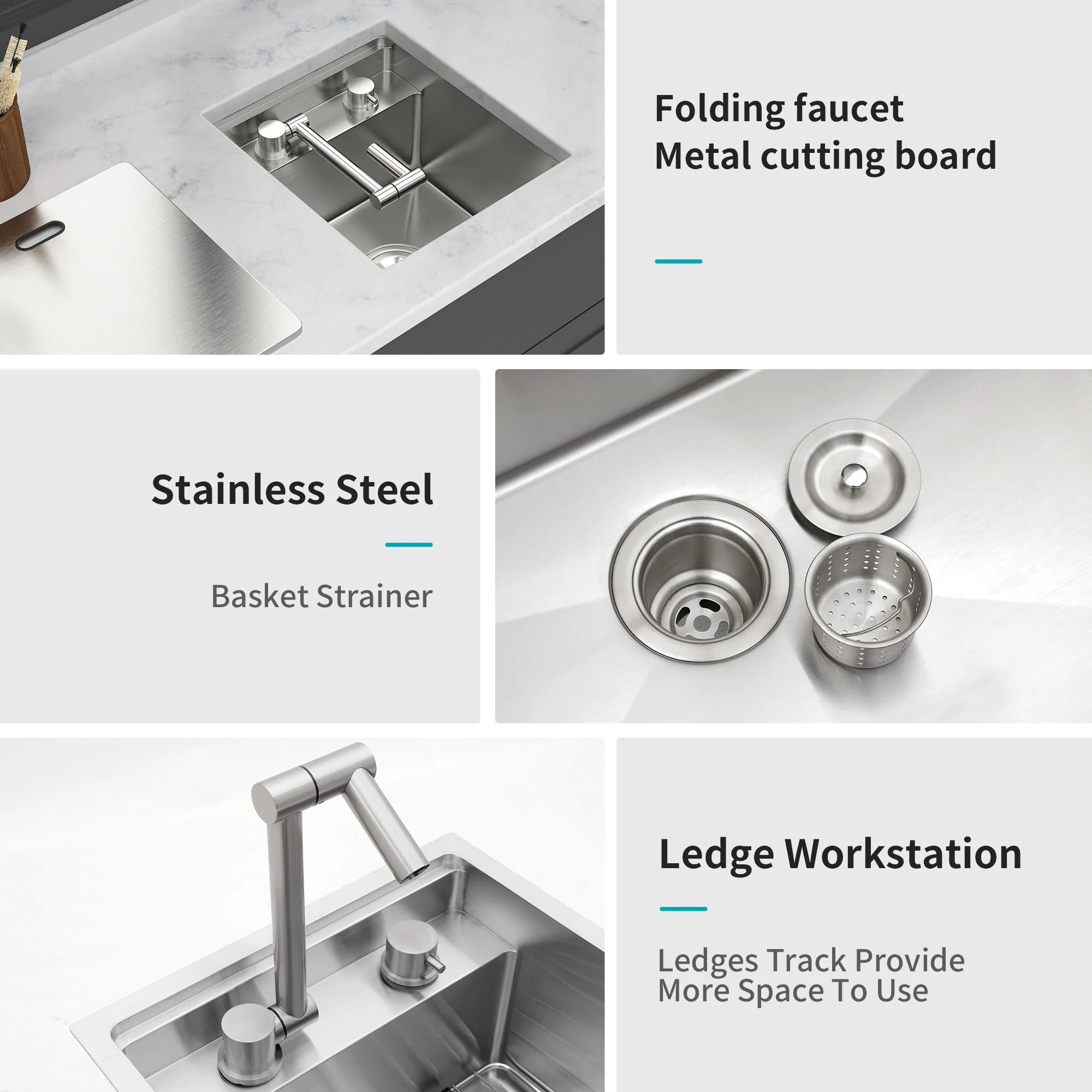 Modern Undermount Bar Sink With Folding Faucet - Image 12