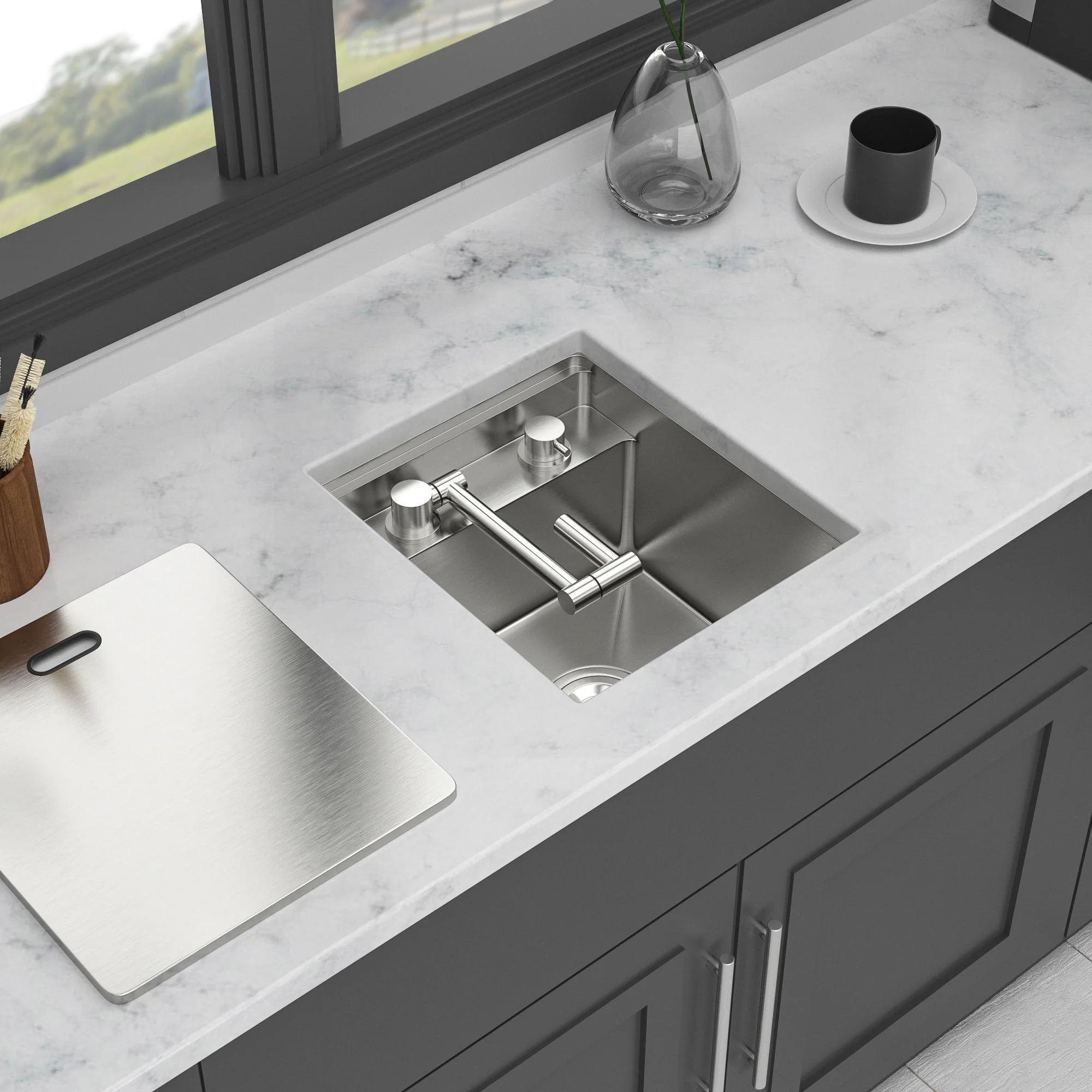 Modern Undermount Bar Sink With Folding Faucet - Image 8
