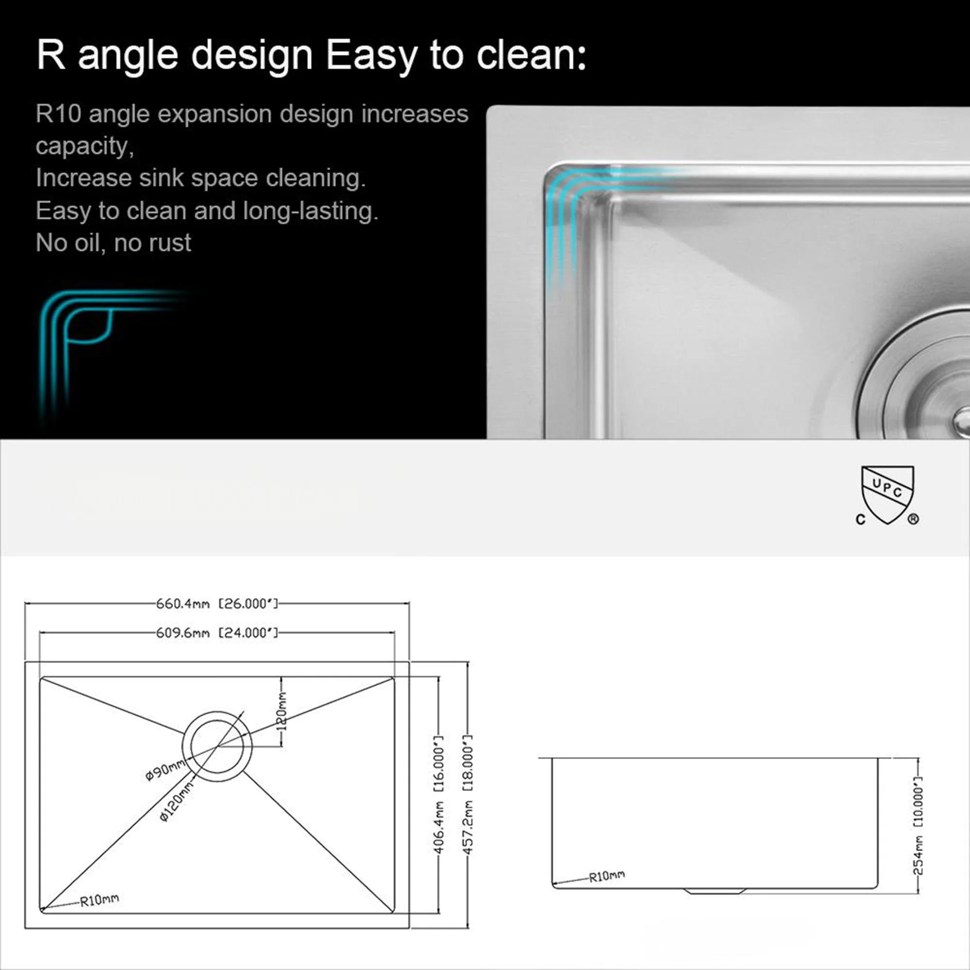 Modern Undermount Stainless Steel Kitchen Sink 16 Gauge, Deep Single Bowl - Image 18