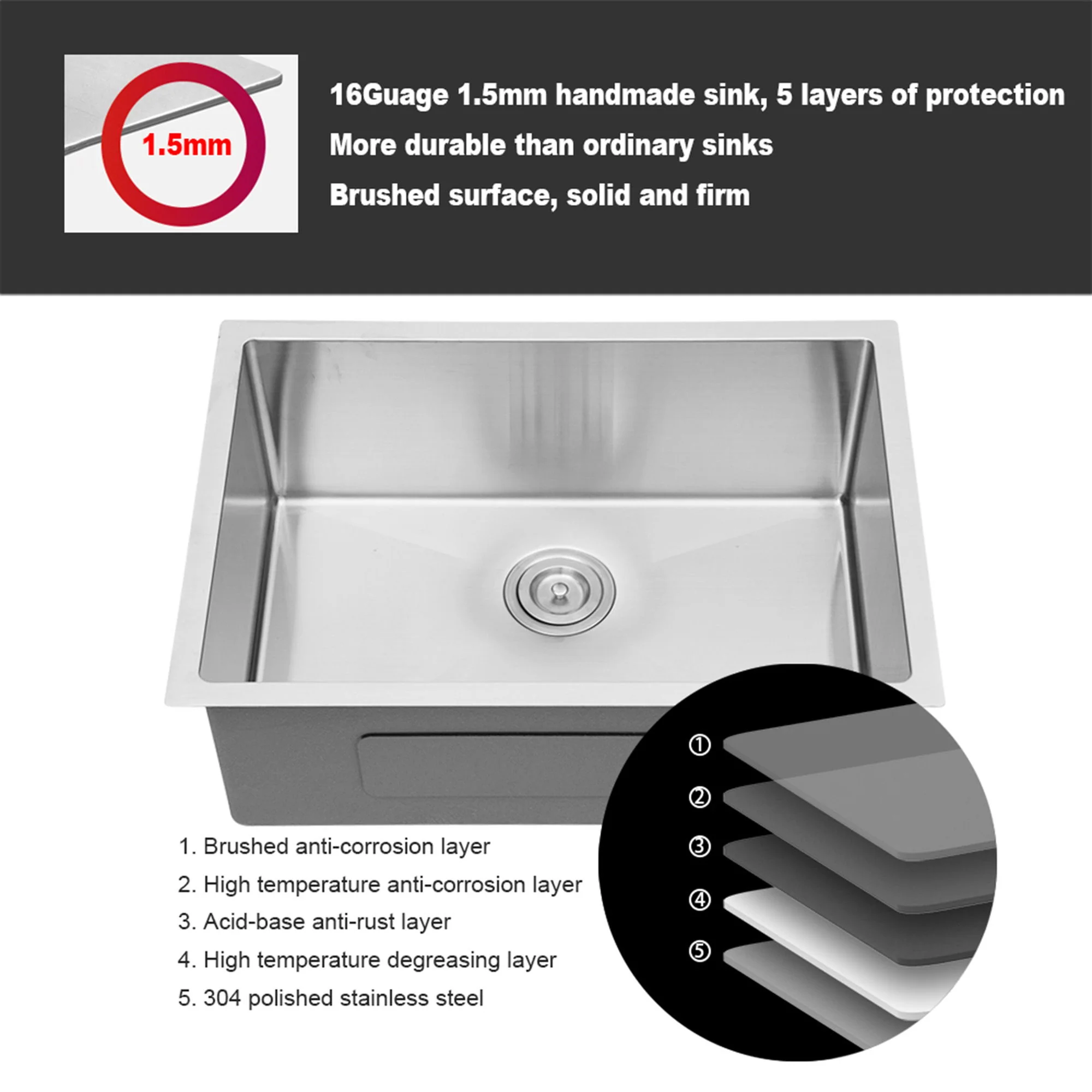 Modern Undermount Stainless Steel Kitchen Sink 16 Gauge, Deep Single Bowl - Image 21