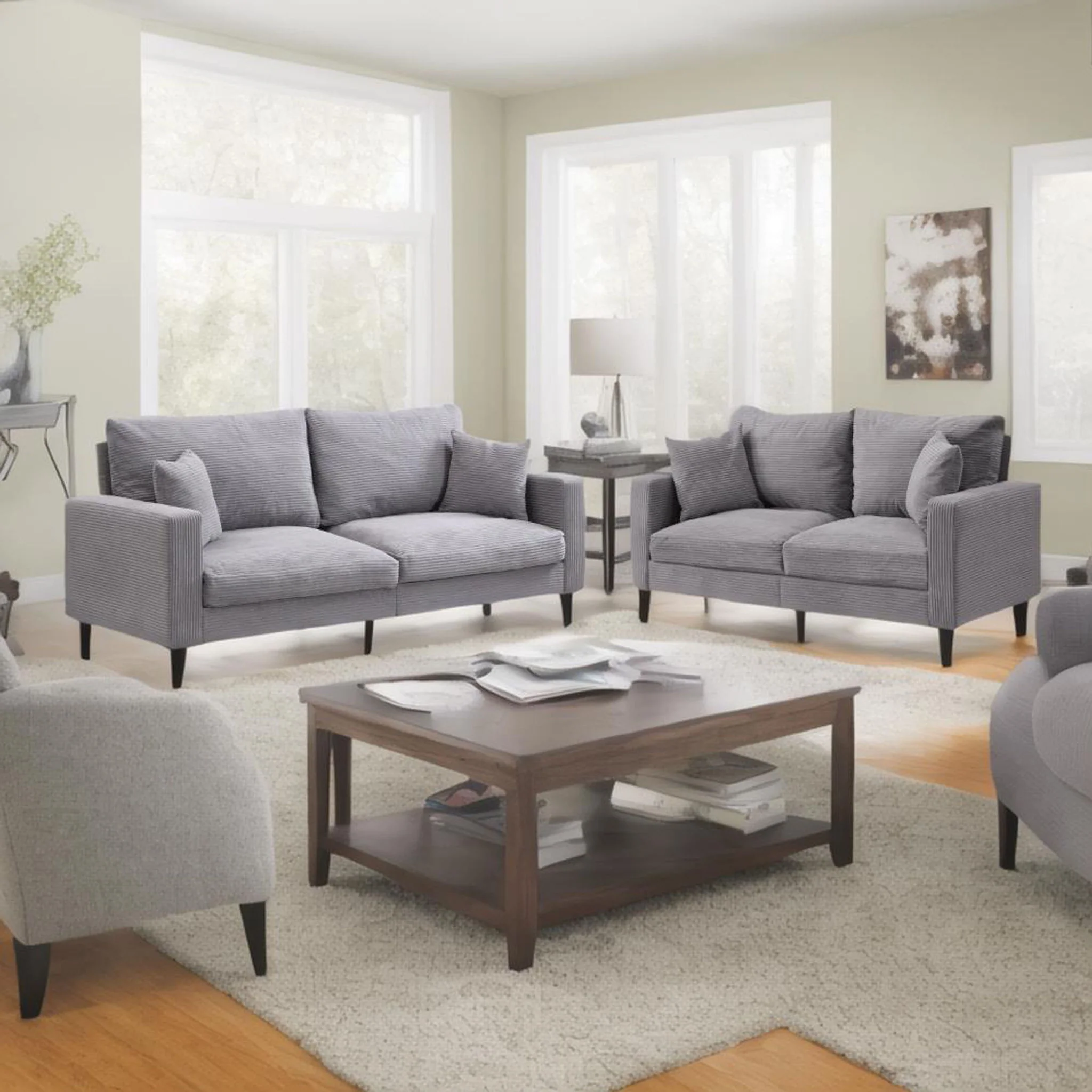 Modern Upholstered 2 Piece Sofa Set With 3 Seater And 2 Seater - Image 26
